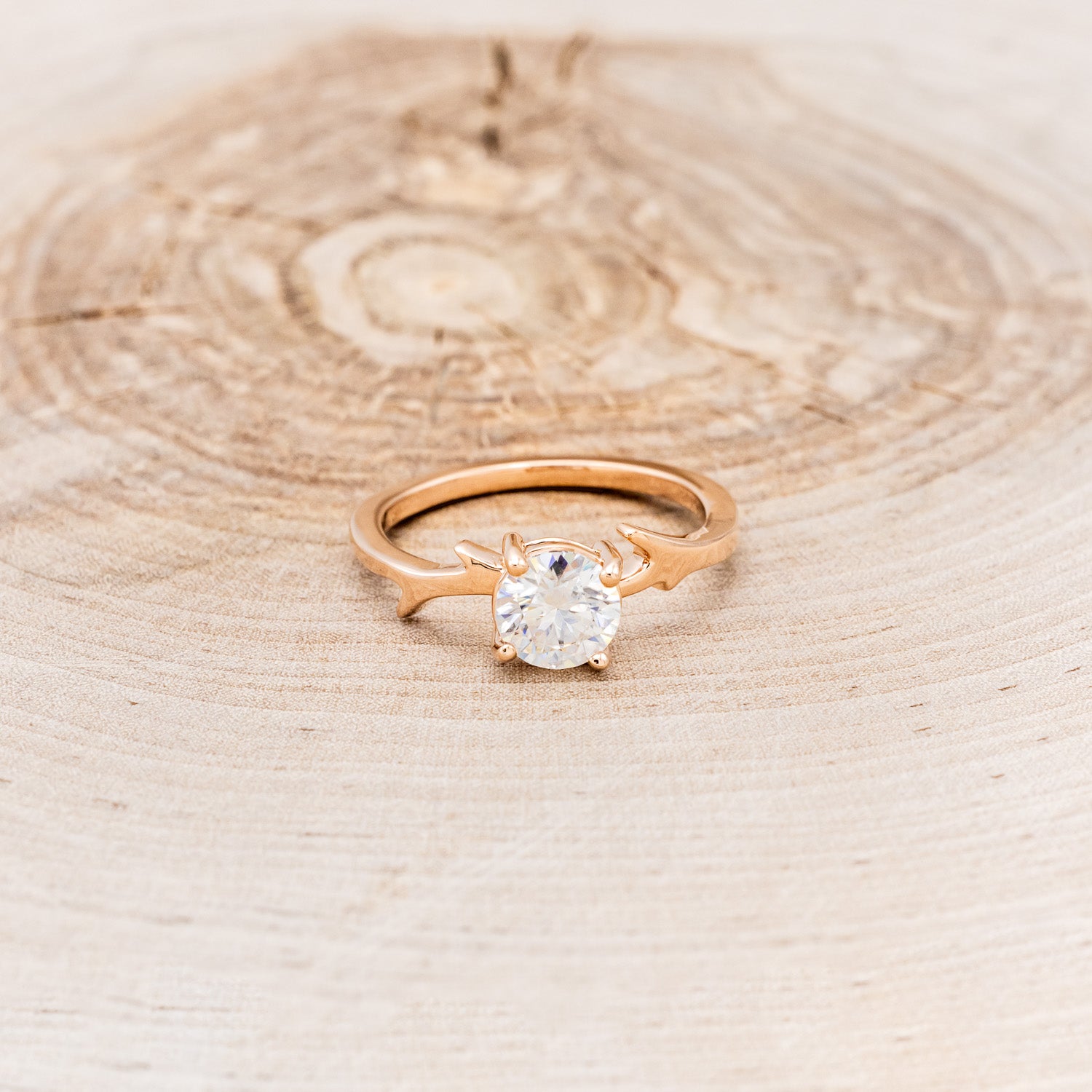 "ARTEMIS" - ROUND MOISSANITE ENGAGEMENT RING WITH AN ANTLER STYLE STACKING BAND-21