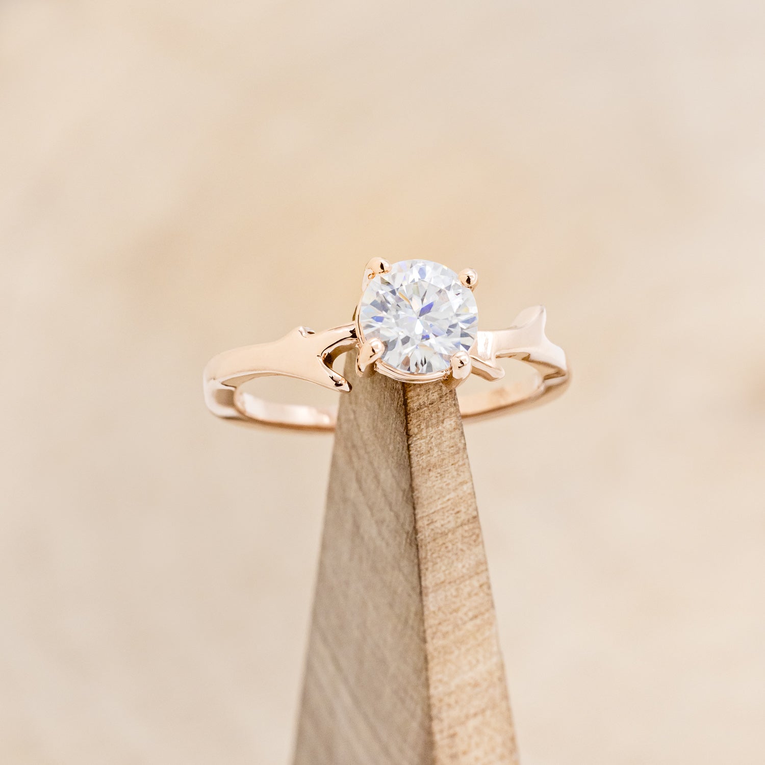 "ARTEMIS" - ROUND MOISSANITE ENGAGEMENT RING WITH AN ANTLER STYLE STACKING BAND-18