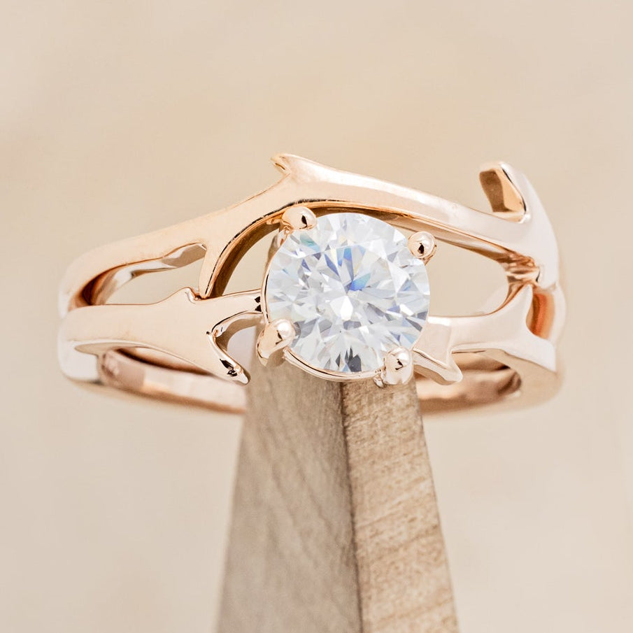 "ARTEMIS" - ROUND CUT ENGAGEMENT RING WITH AN ANTLER-STYLE STACKING BAND-Staghead Designs