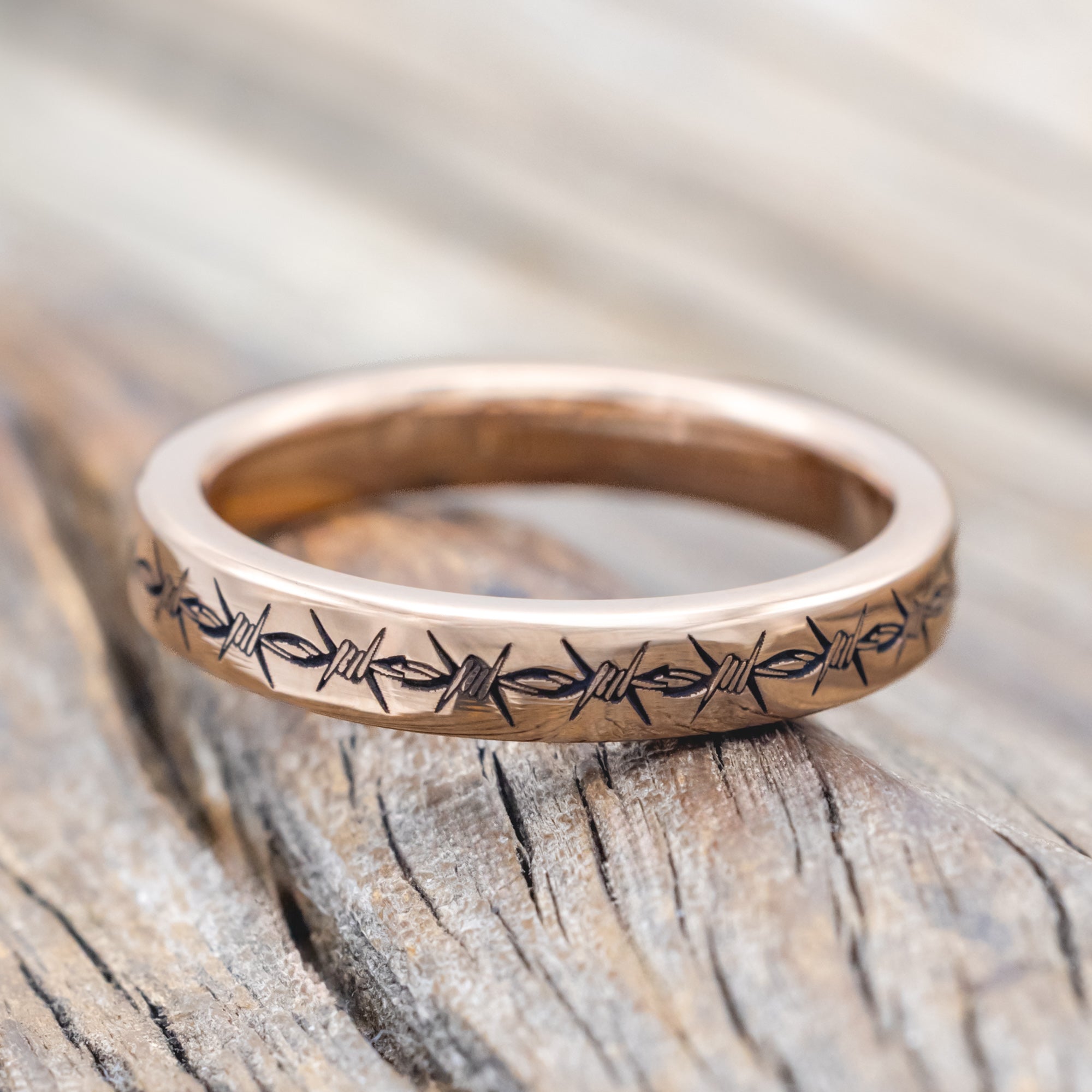 BARBED WIRE ENGRAVED WEDDING BAND-Staghead Designs