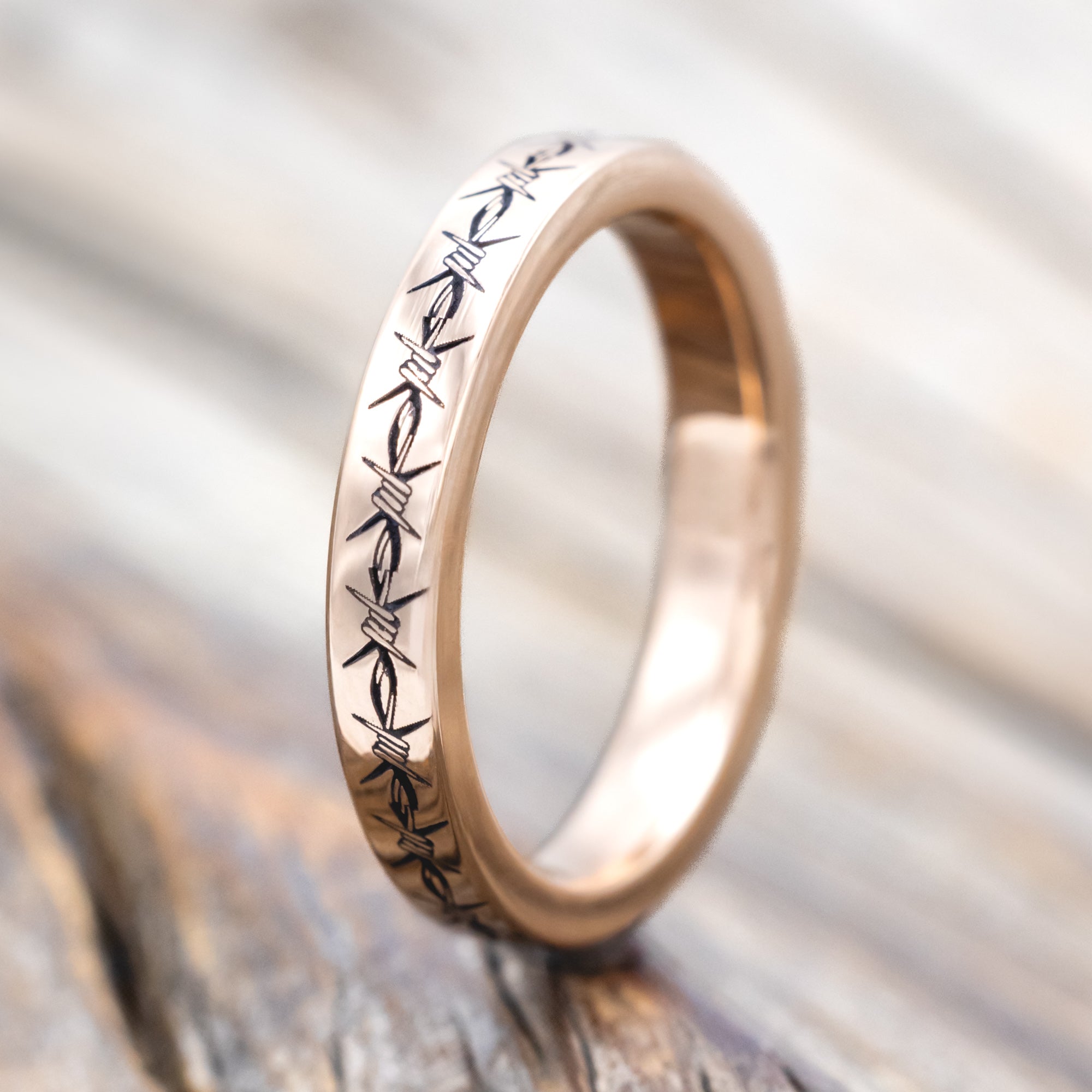 BARBED WIRE ENGRAVED WEDDING BAND-Staghead Designs