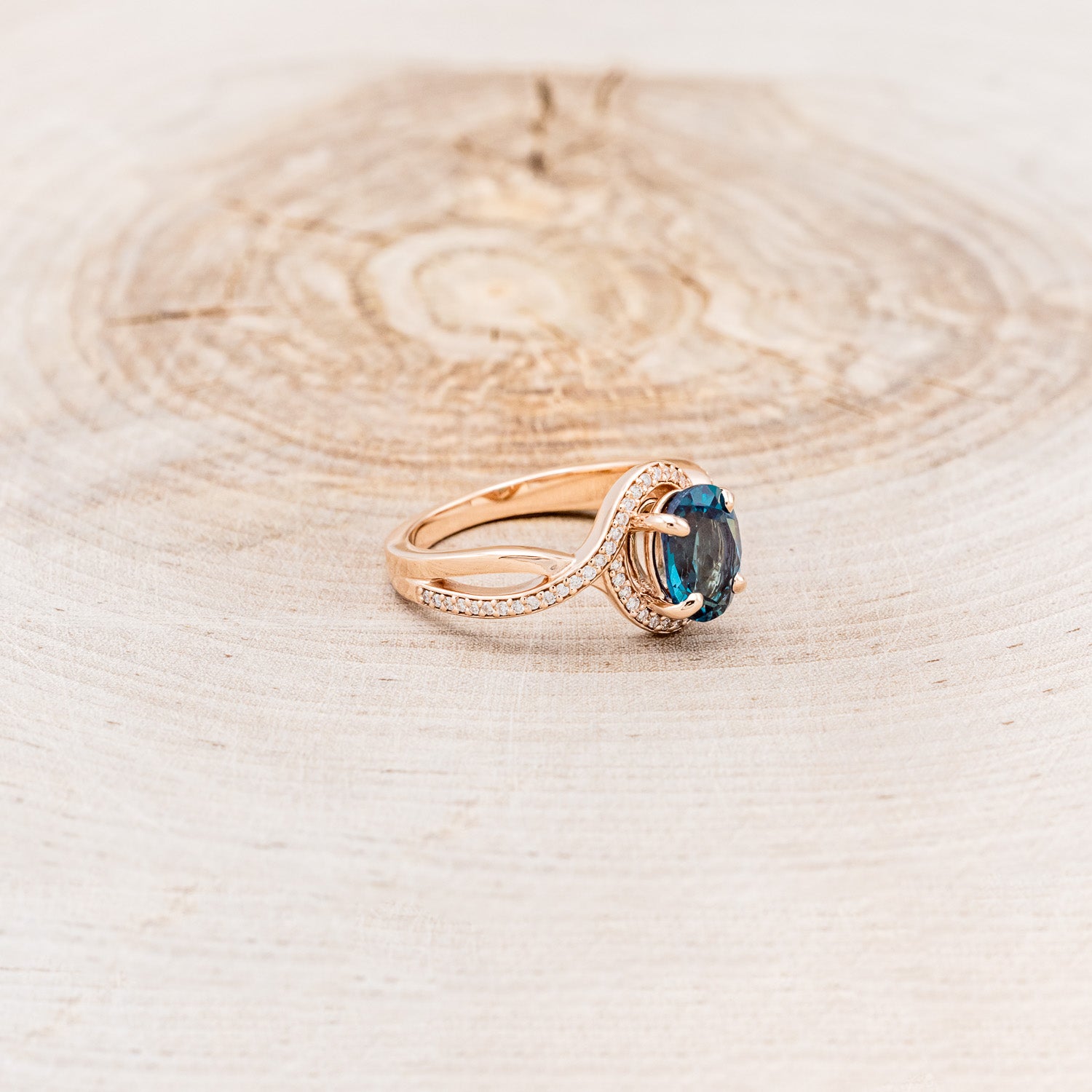 "CHARLOTTE" - OVAL CUT LAB-GROWN ALEXANDRITE ENGAGEMENT RING WITH DIAMOND ACCENTS-Staghead Designs