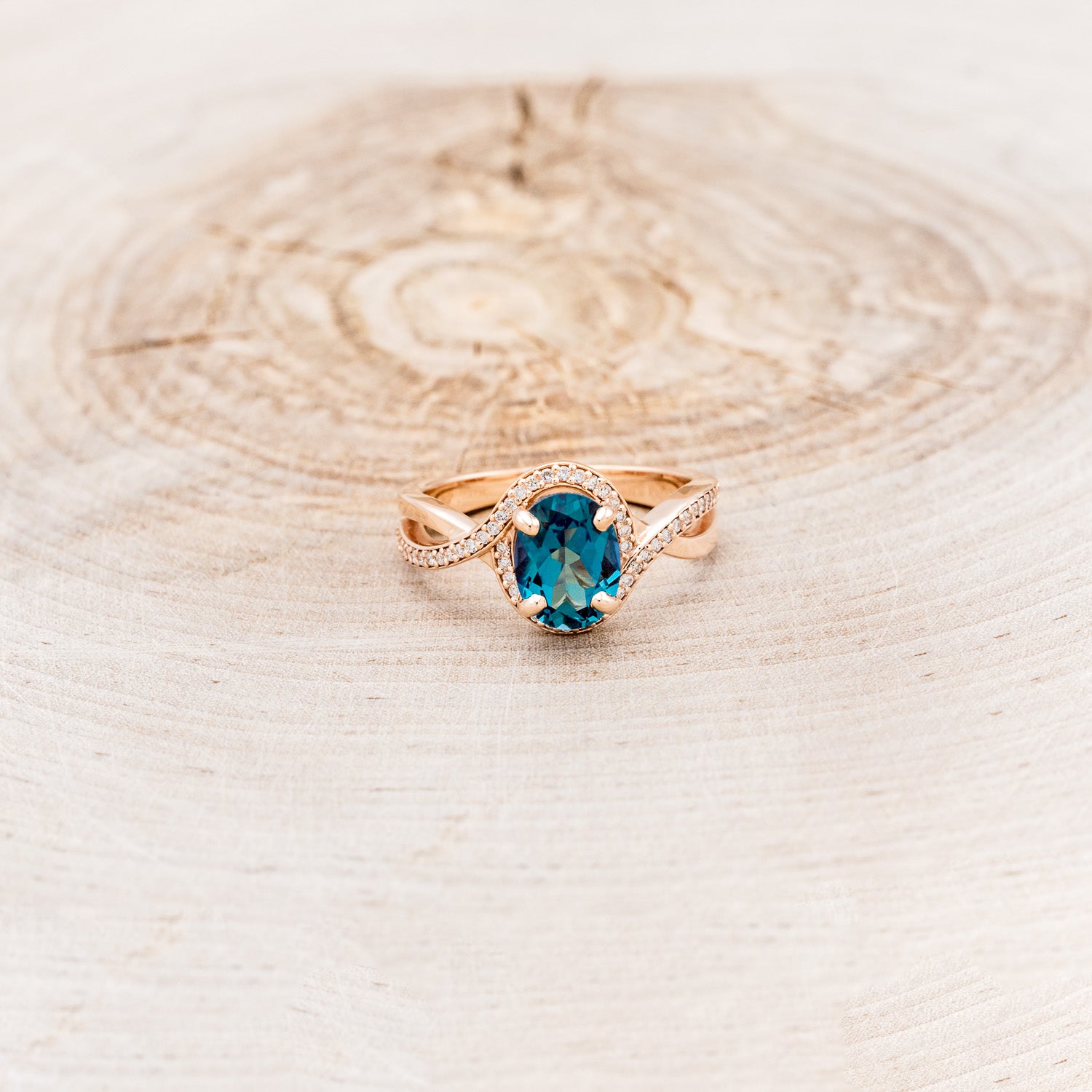 "CHARLOTTE" - OVAL CUT LAB-GROWN ALEXANDRITE ENGAGEMENT RING WITH DIAMOND ACCENTS-Staghead Designs