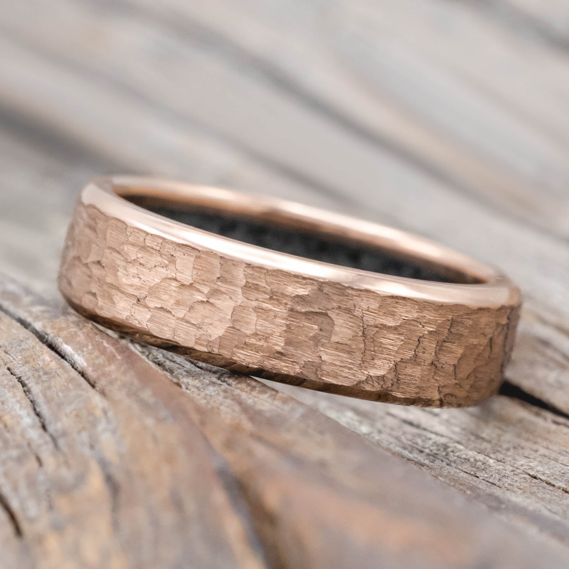 "Hyperion" - Crushed Moss Agate Lined Wedding Band With Custom Finish