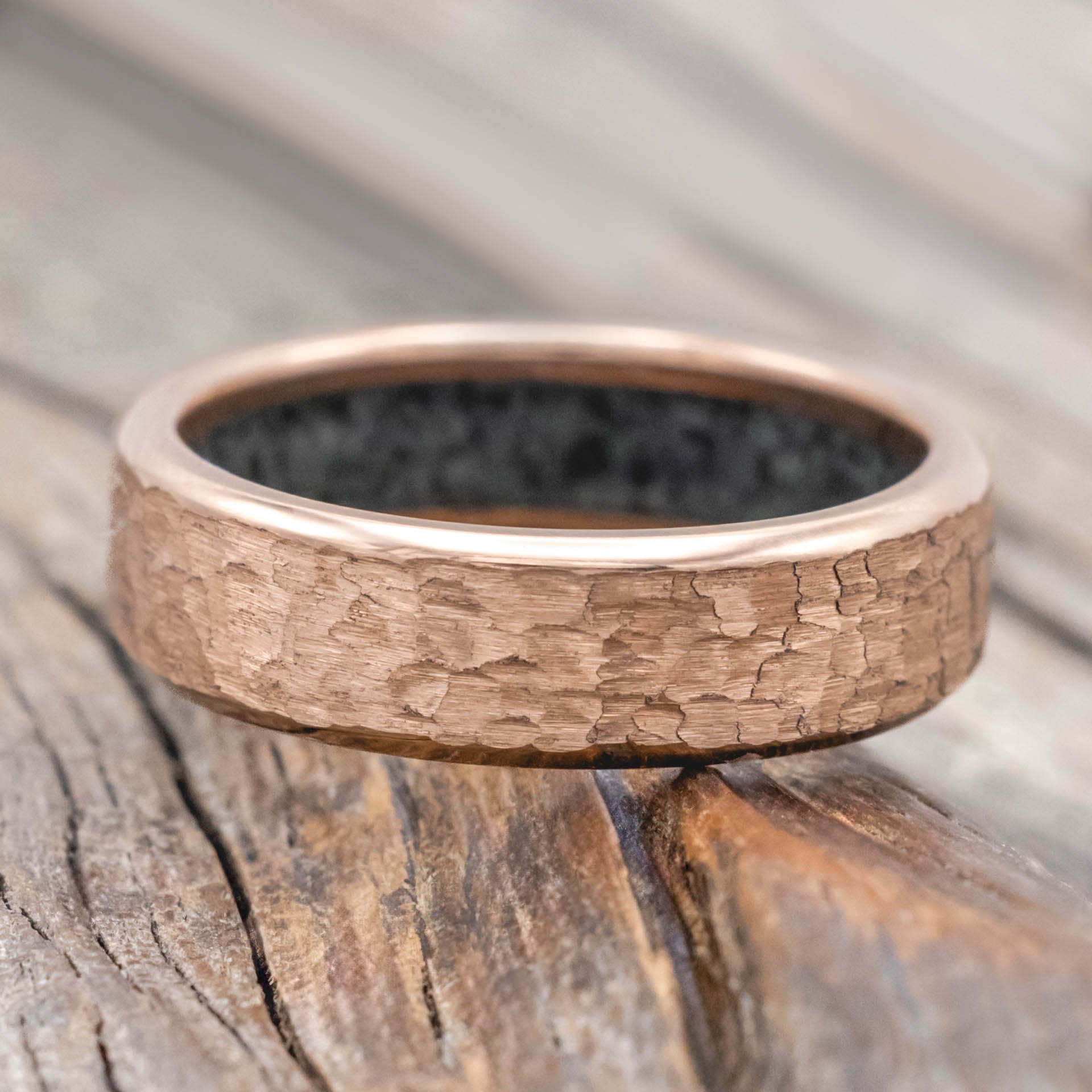 "Hyperion" - Crushed Moss Agate Lined Wedding Band With Custom Finish
