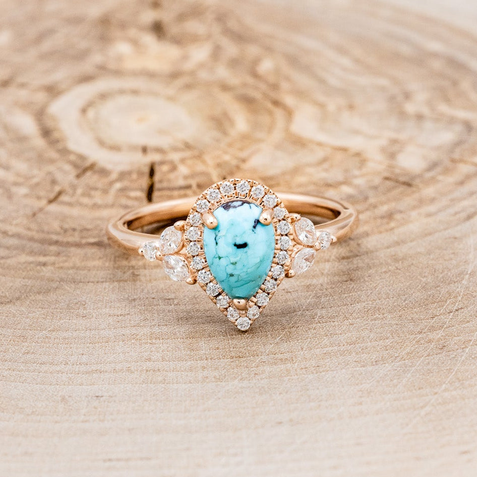 "DREAM" - PEAR-SHAPED TURQUOISE ENGAGEMENT RING WITH DIAMOND HALO & ACCENTS-16
