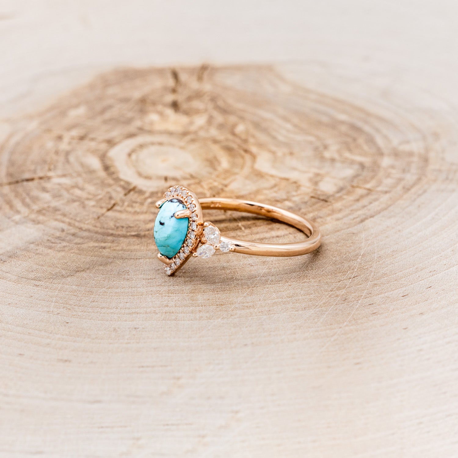"DREAM" - PEAR-SHAPED TURQUOISE ENGAGEMENT RING WITH DIAMOND HALO & ACCENTS-15