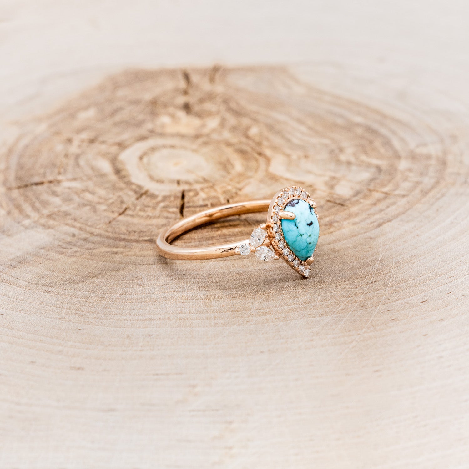 "DREAM" - PEAR-SHAPED TURQUOISE ENGAGEMENT RING WITH DIAMOND HALO & ACCENTS-14