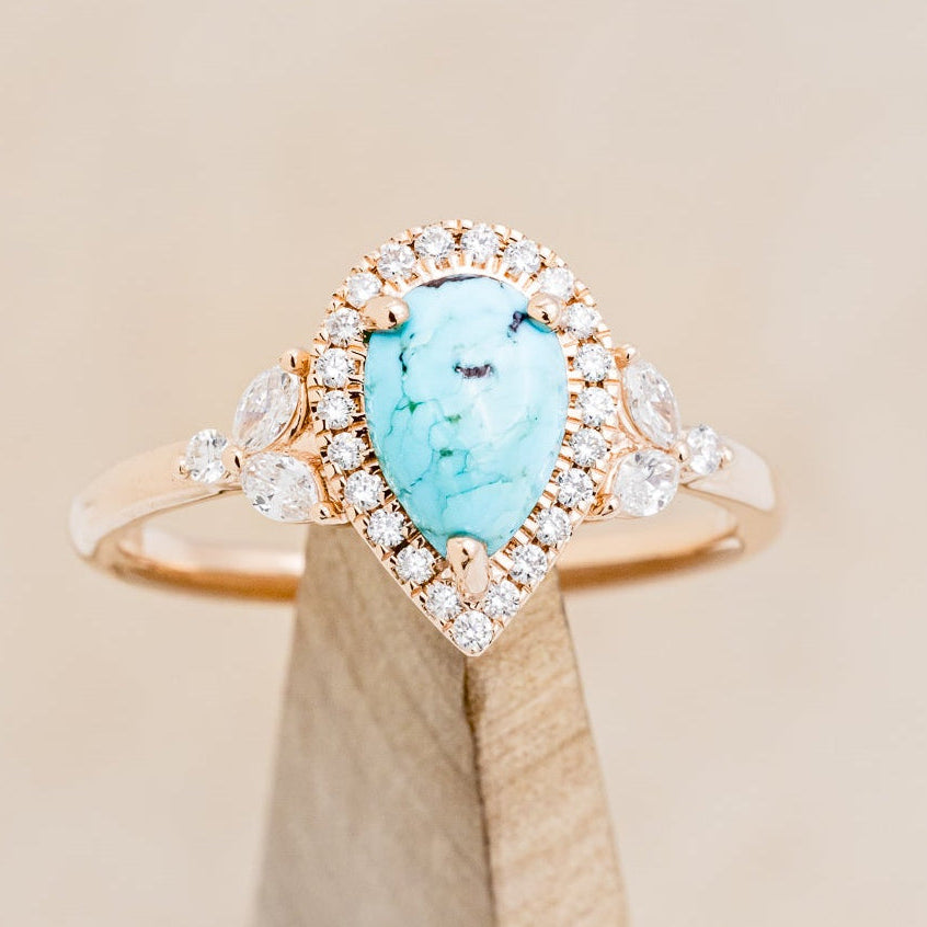 "DREAM" - PEAR-SHAPED TURQUOISE ENGAGEMENT RING WITH DIAMOND HALO & ACCENTS-13