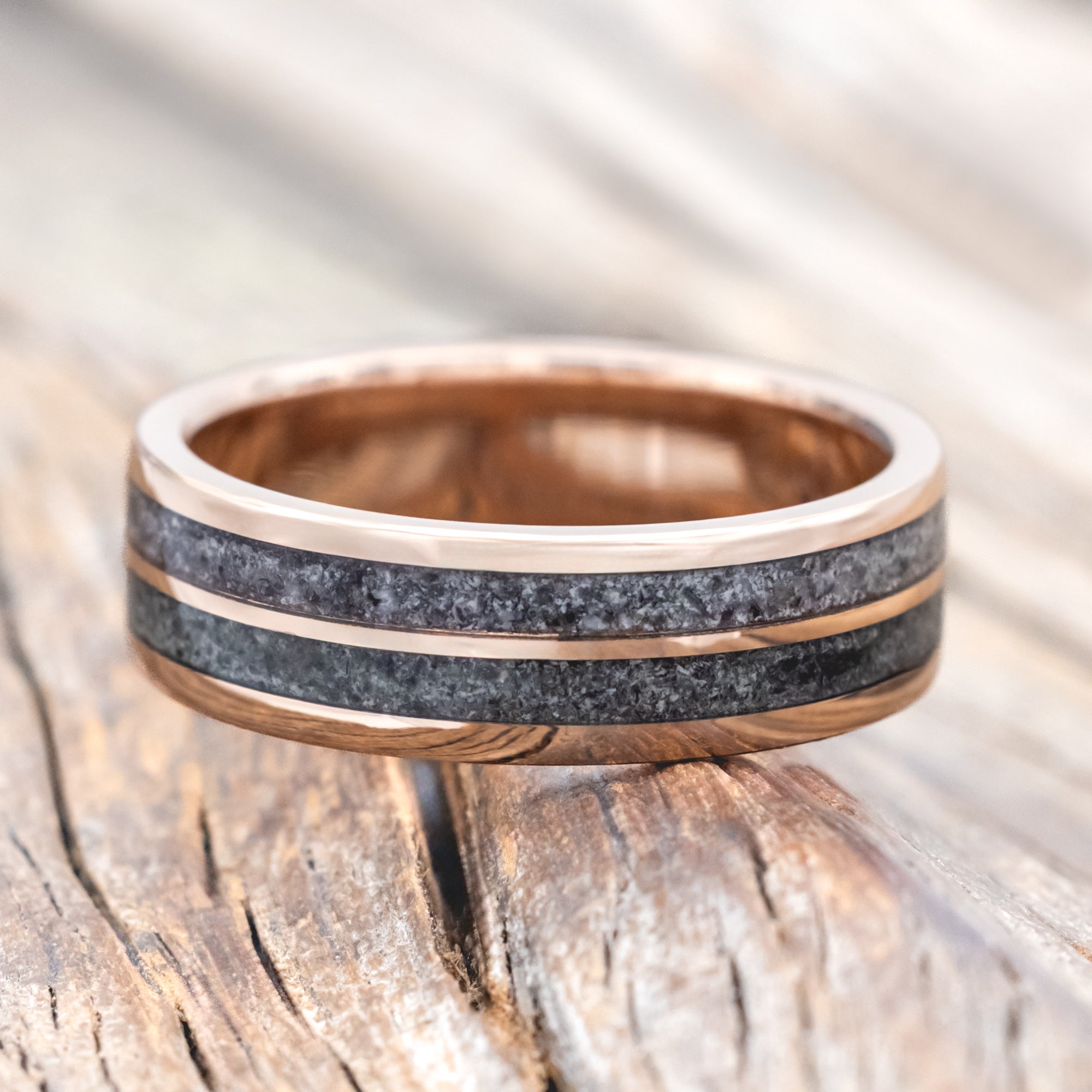 "DYAD" - MOSS AGATE & MOONSTONE WEDDING BAND-Staghead Designs