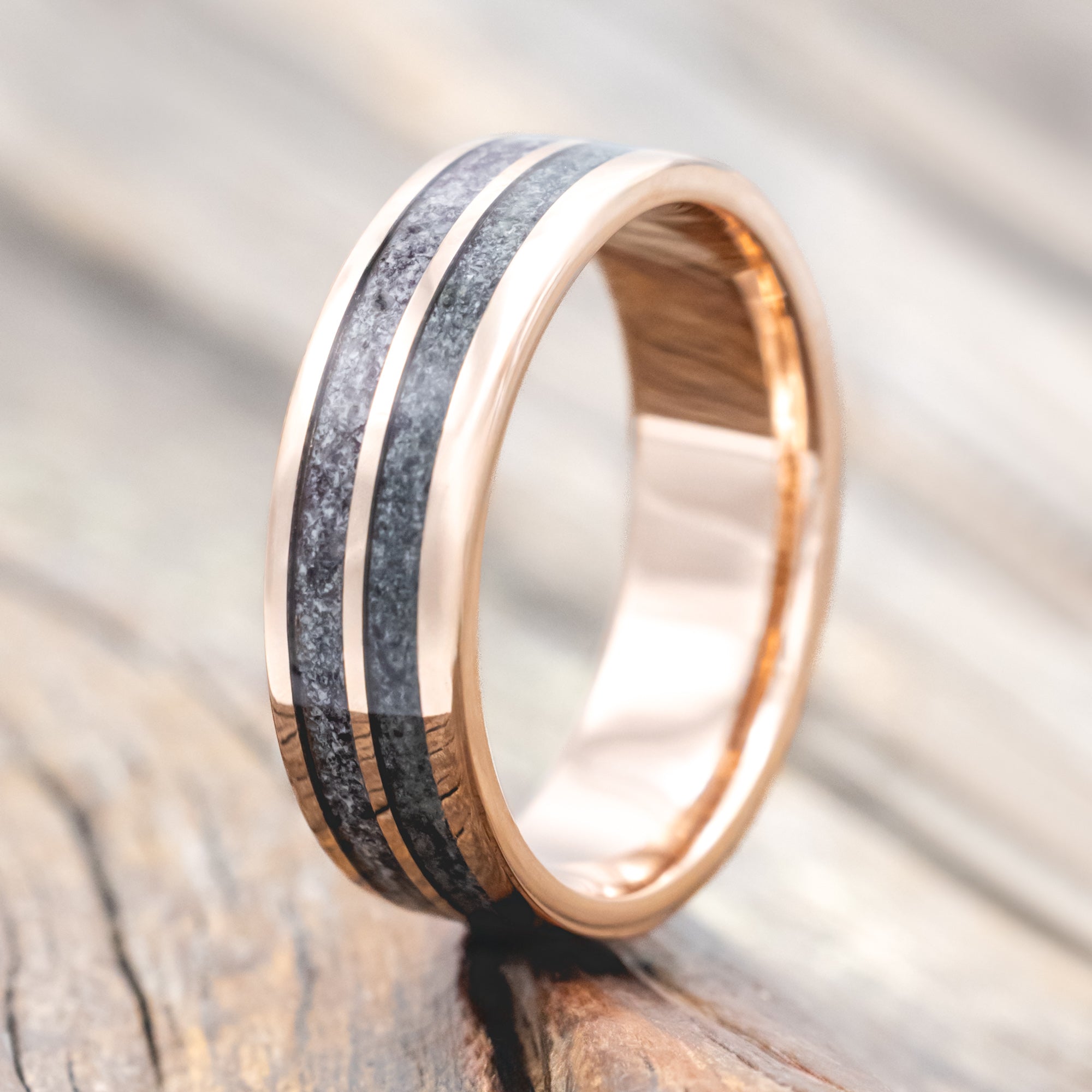 "DYAD" - MOSS AGATE & MOONSTONE WEDDING BAND-Staghead Designs