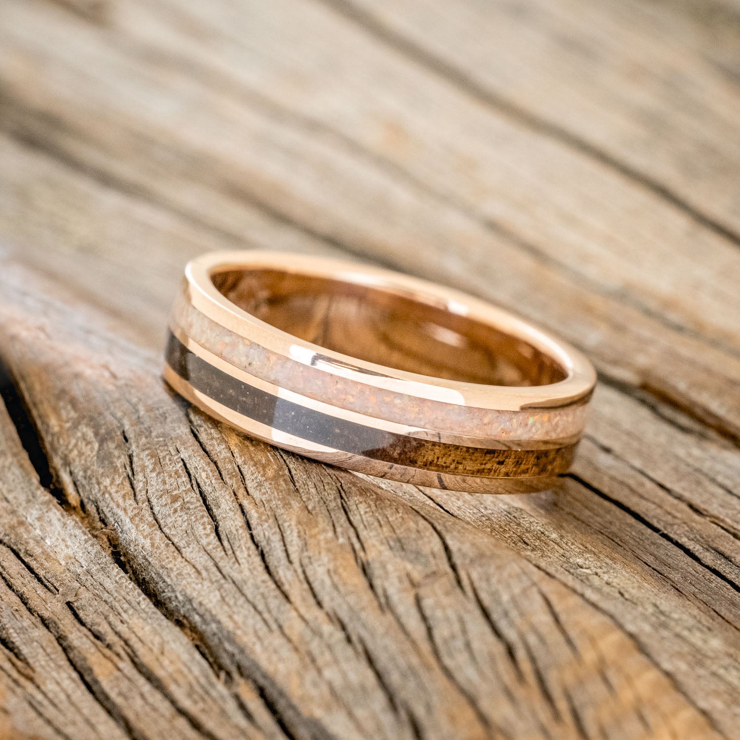 "DYAD" - KOA WOOD & FIRE AND ICE OPAL WEDDING BAND-5