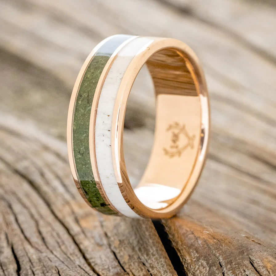 "Dyad" - Moss & Antler Wedding Band - 14K Rose Gold (8mm) - Size 7-Staghead Designs