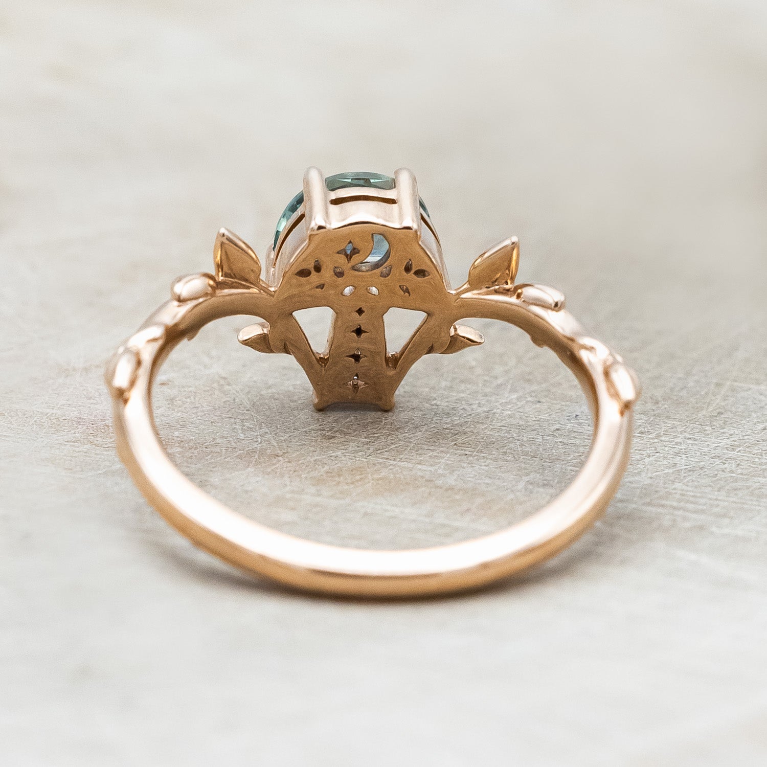 "FAE" - MUSHROOM RING WITH MONTANA SAPPHIRE & DIAMOND ACCENT ON A BRANCH-STYLE BAND-Staghead Designs