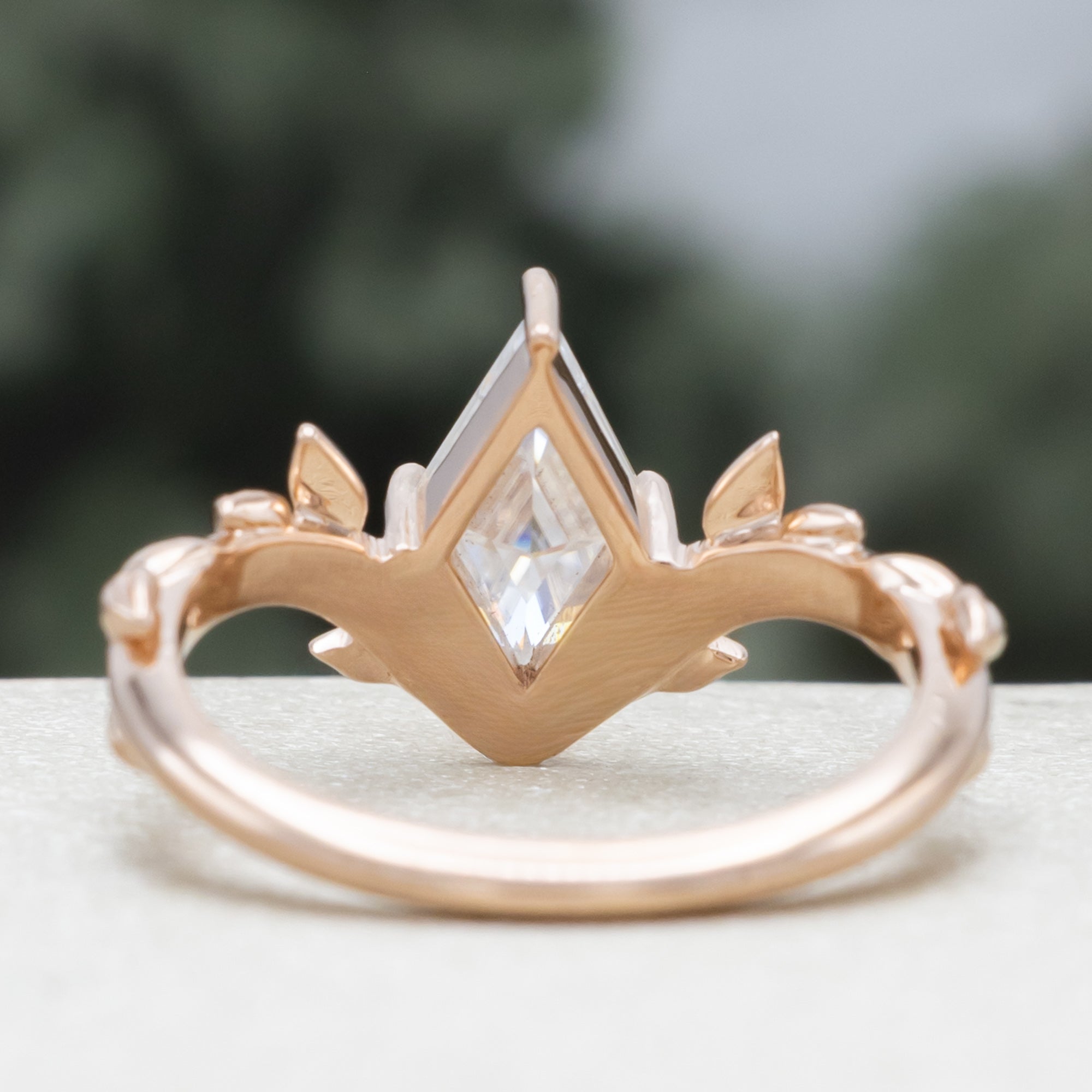 "Fae" - Solitaire-Style Lozenge Cut Moissanite On A Branch-Inspired Band-Staghead Designs