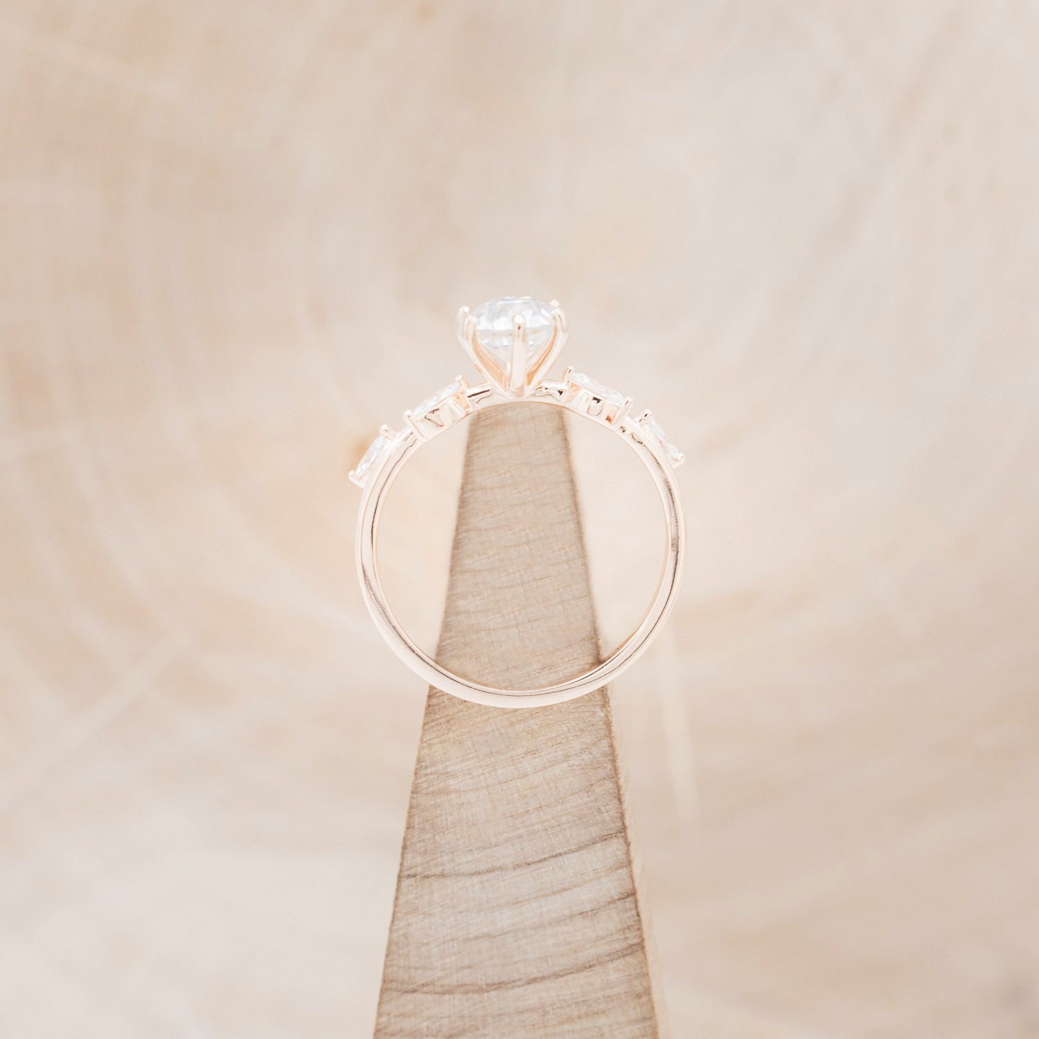 "Flora" - Round Cut Moissanite Engagement Ring With Marquise Cut Diamond Accents - 14K Yellow Gold - Size 4 1/2-Staghead Designs