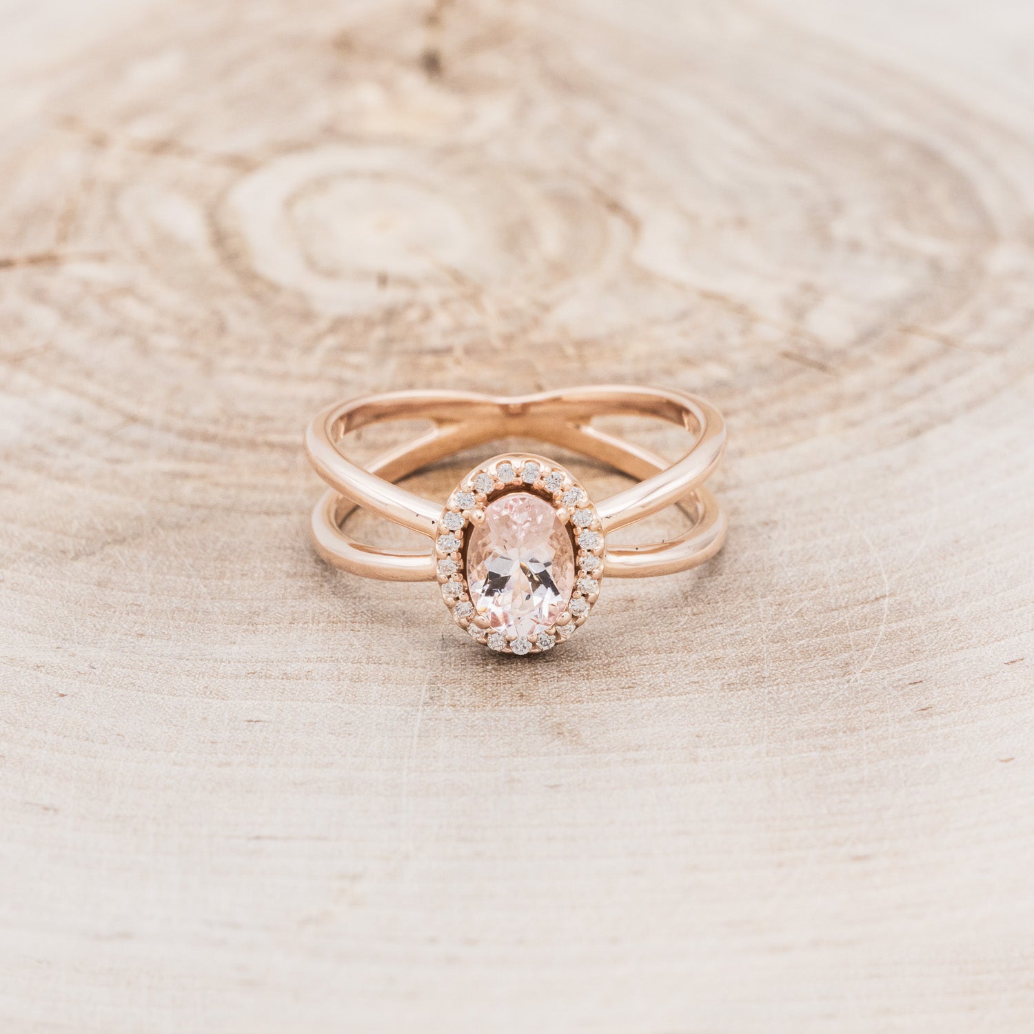 "FRENCHY" - OVAL MORGANITE ENGAGEMENT RING WITH DIAMOND HALO-4