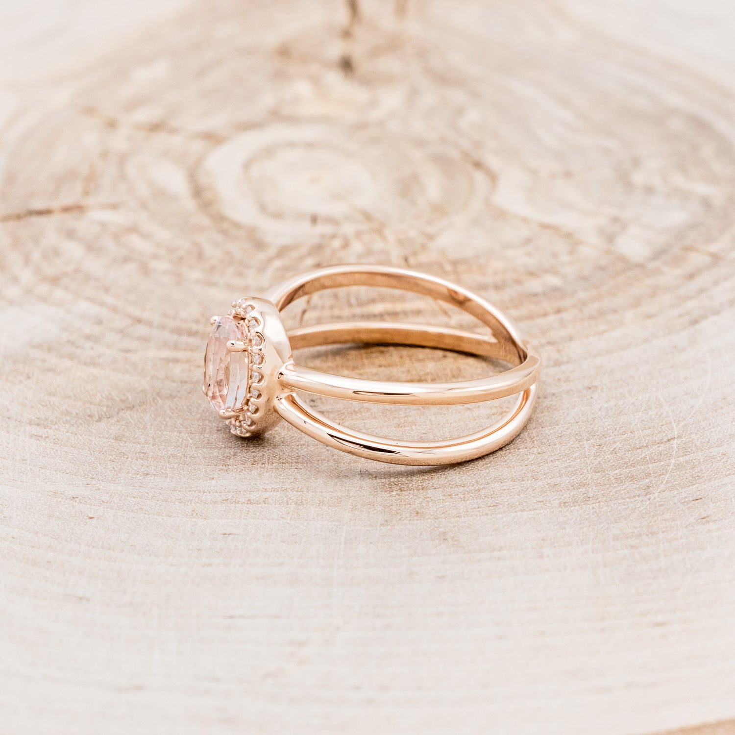 "FRENCHY" - OVAL MORGANITE ENGAGEMENT RING WITH DIAMOND HALO-3
