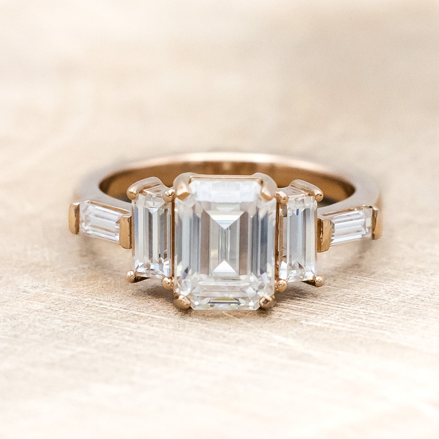 "GRETA" - EMERALD CUT MOISSANITE ENGAGEMENT RING WITH MALACHITE OR TURQUOISE STACKING BAND-Staghead Designs