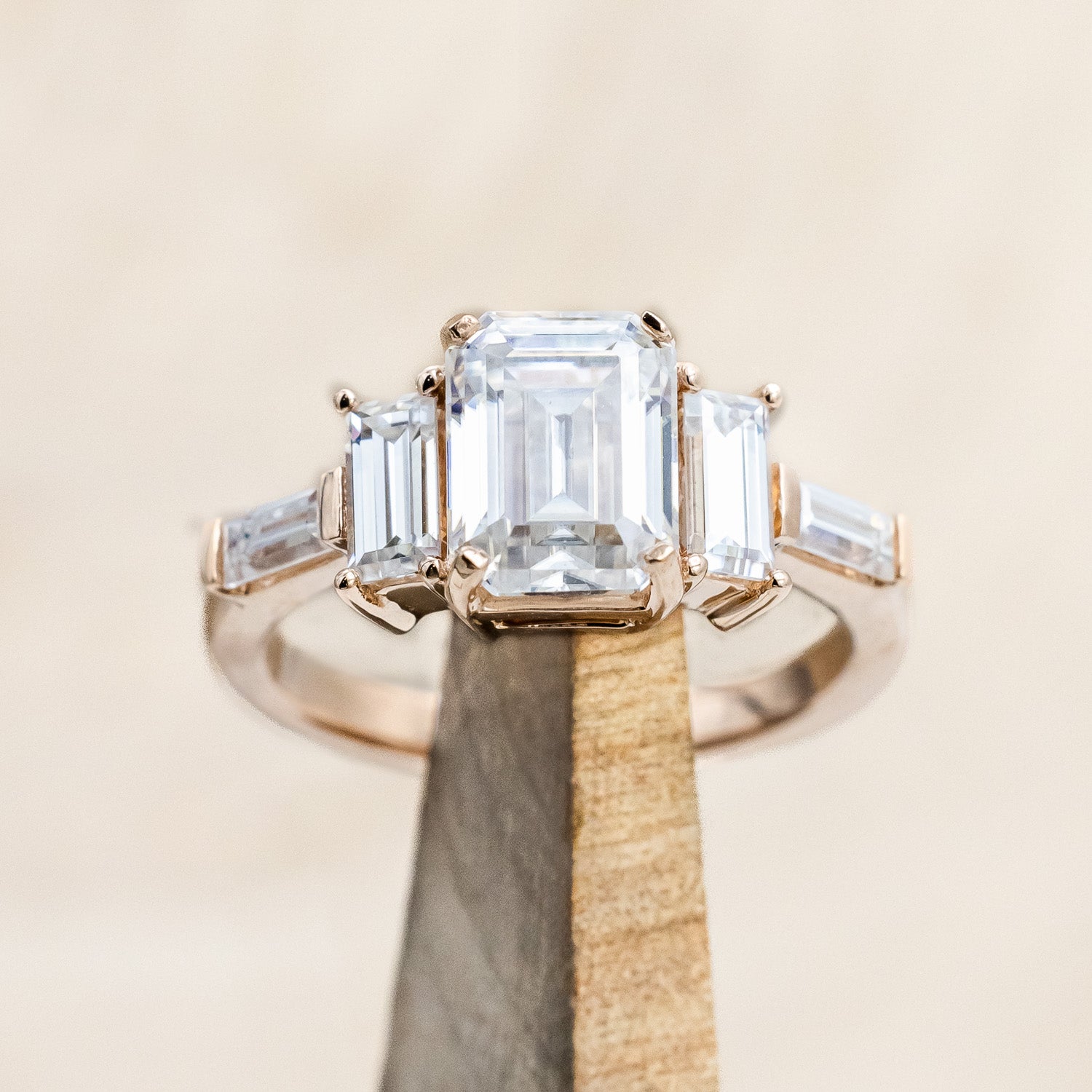 "GRETA" - EMERALD CUT MOISSANITE ENGAGEMENT RING WITH MALACHITE OR TURQUOISE STACKING BAND-Staghead Designs