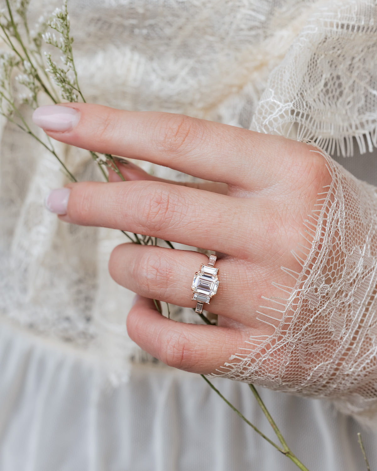 "GRETA" - EMERALD CUT MOISSANITE ENGAGEMENT RING WITH MALACHITE OR TURQUOISE STACKING BAND-Staghead Designs