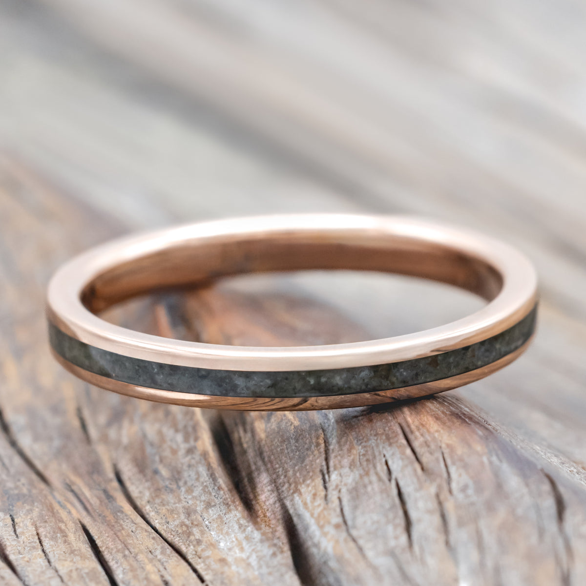 "Helios" - Matching Set Of Crushed Moss Agate Mountain Range Wedding Bands