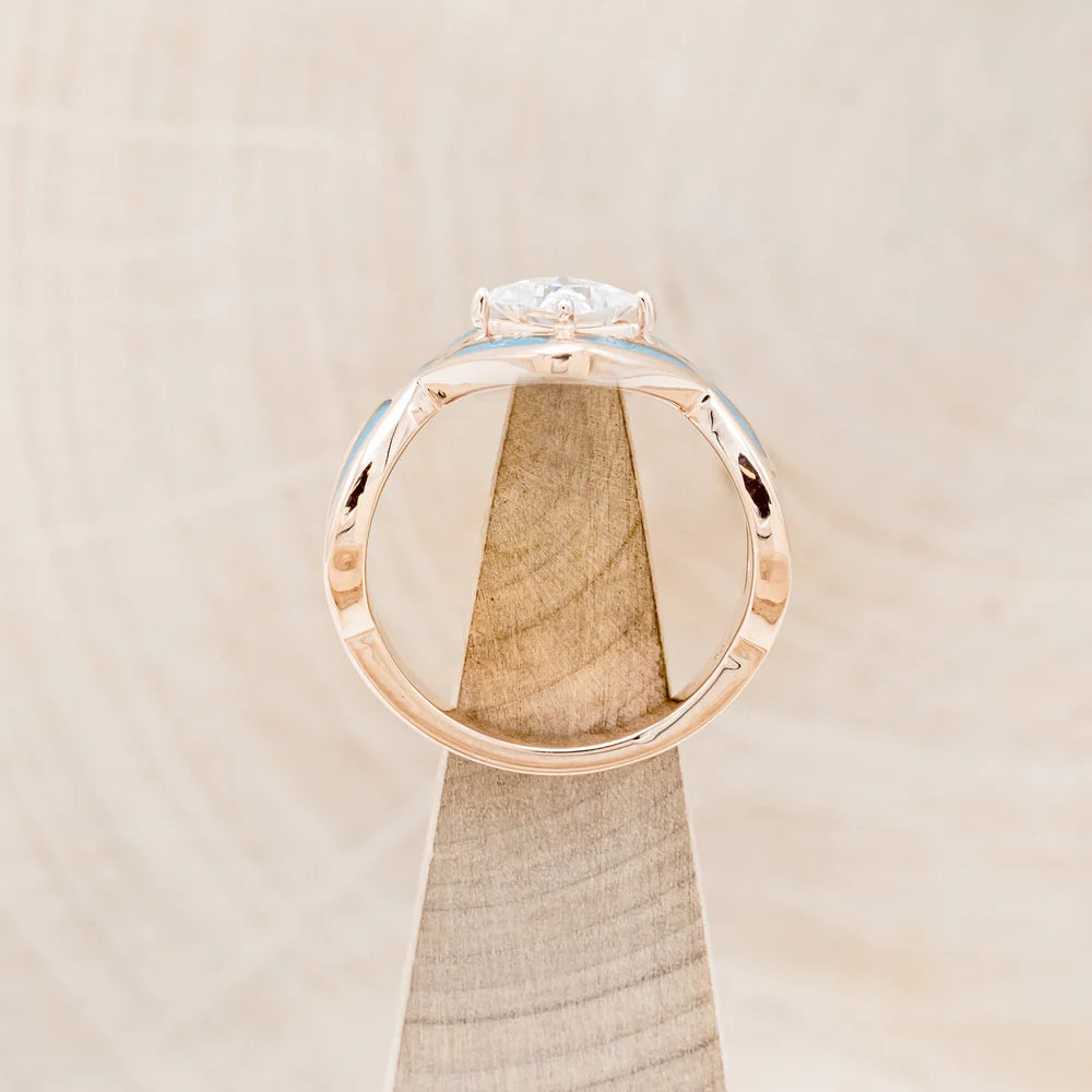 "HELIX" - PRINCESS CUT MOISSANITE ENGAGEMENT RING WITH TURQUOISE INLAYS & A DIAMOND TRACER-Staghead Designs