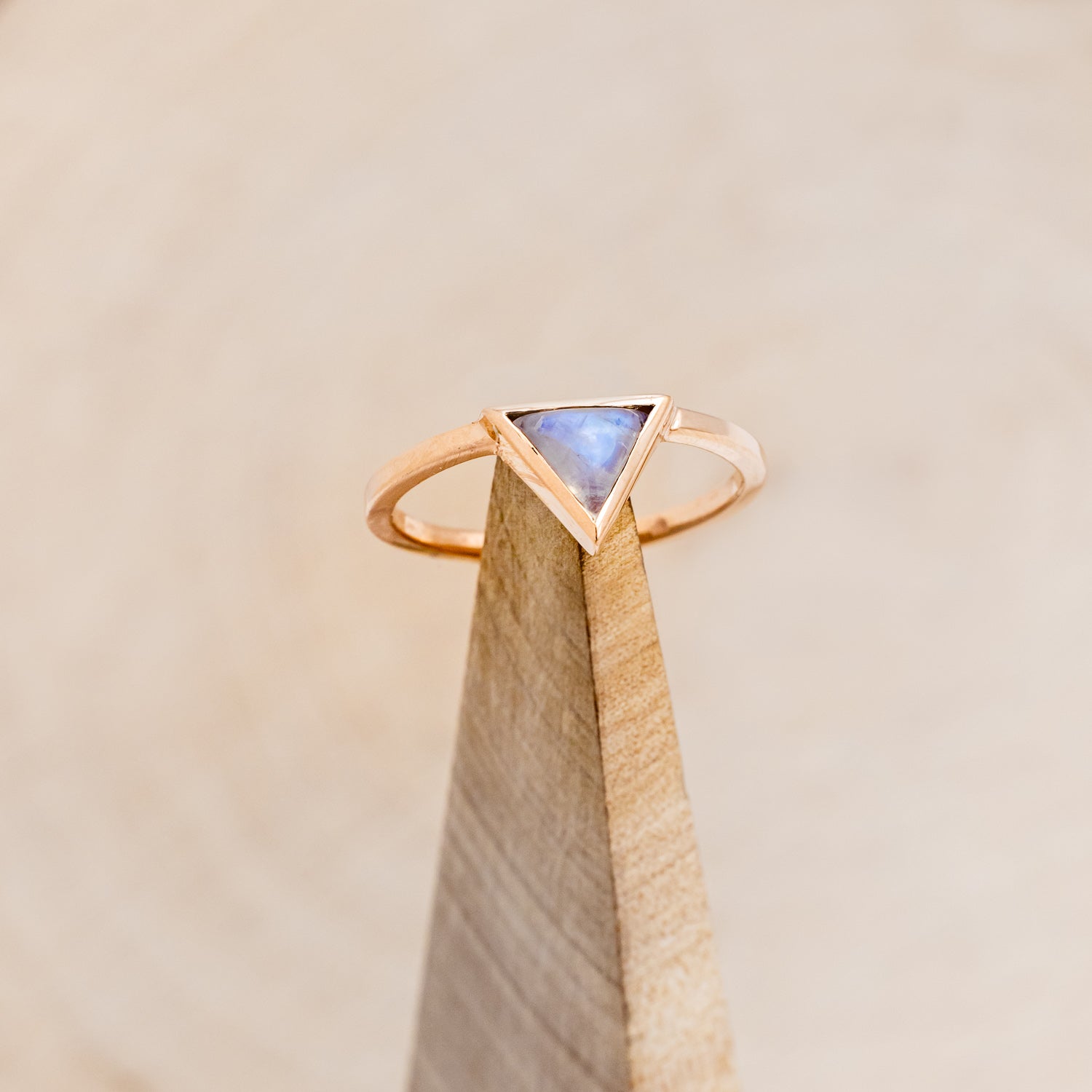"JENNY FROM THE BLOCK" - TRIANGLE MOONSTONE ENGAGEMENT RING WITH TURQUOISE V-SHAPED TRACER-7