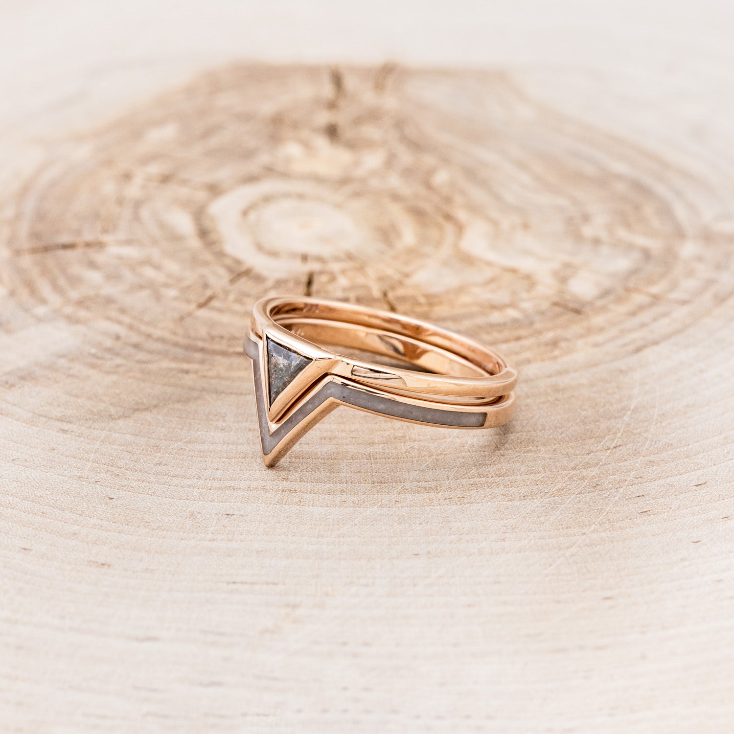 "JENNY FROM THE BLOCK" - TRIANGLE SALT & PEPPER DIAMOND ENGAGEMENT RING WITH GRANITE V-SHAPED TRACER-3