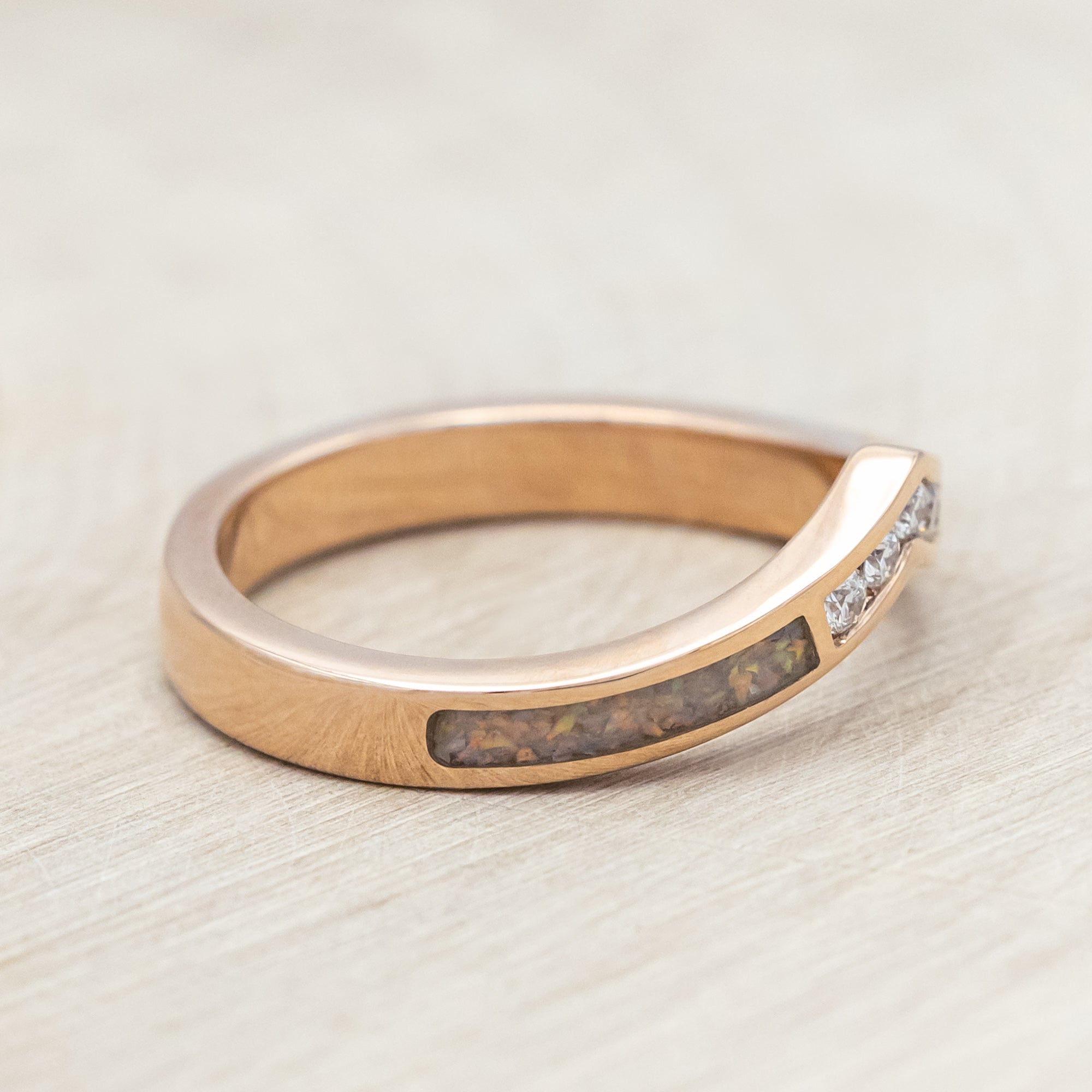 "KIDA" - V-SHAPED STACKING BAND WITH DIAMONDS & FIRE & ICE OPAL INLAYS-Staghead Designs