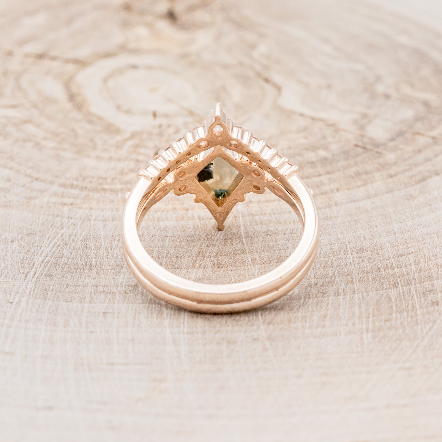 "SAGE" - KITE CUT MOSS AGATE ENGAGEMENT RING WITH DIAMOND ACCENTS & DIAMOND TRACER - EXPEDITED-5