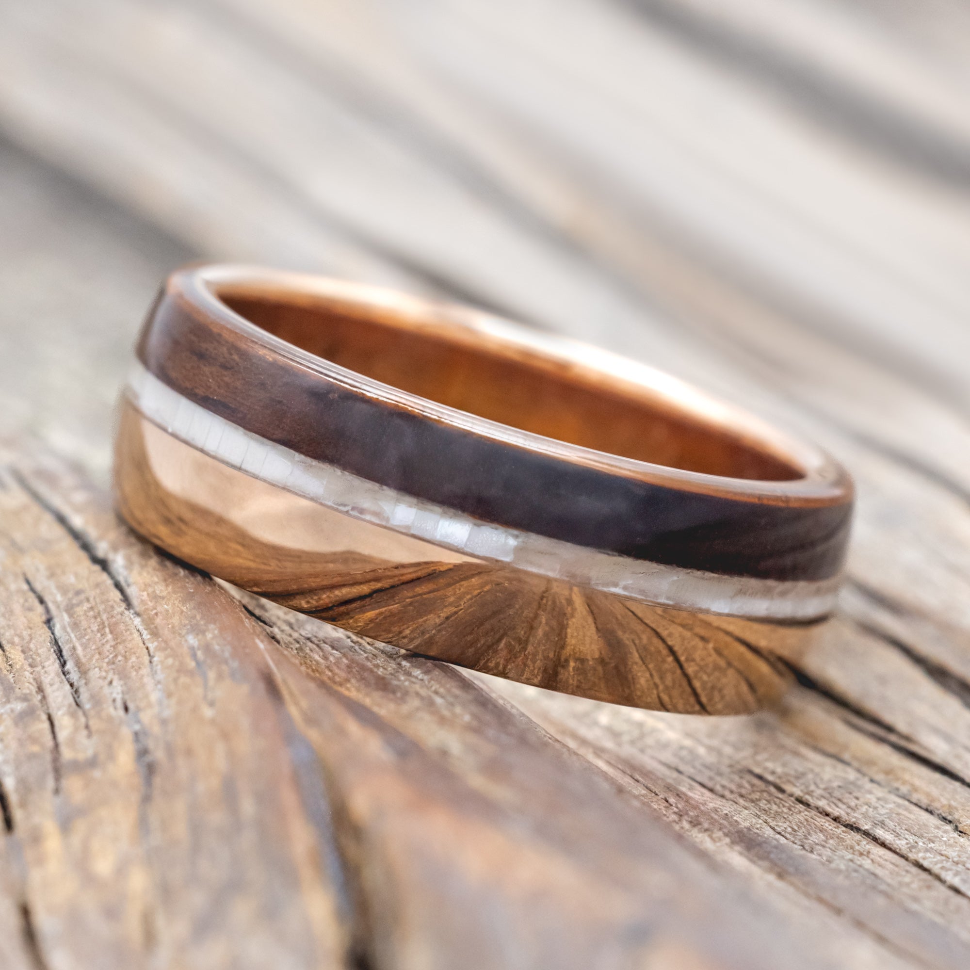 KOA WOOD & MOTHER OF PEARL WEDDING BAND-Staghead Designs