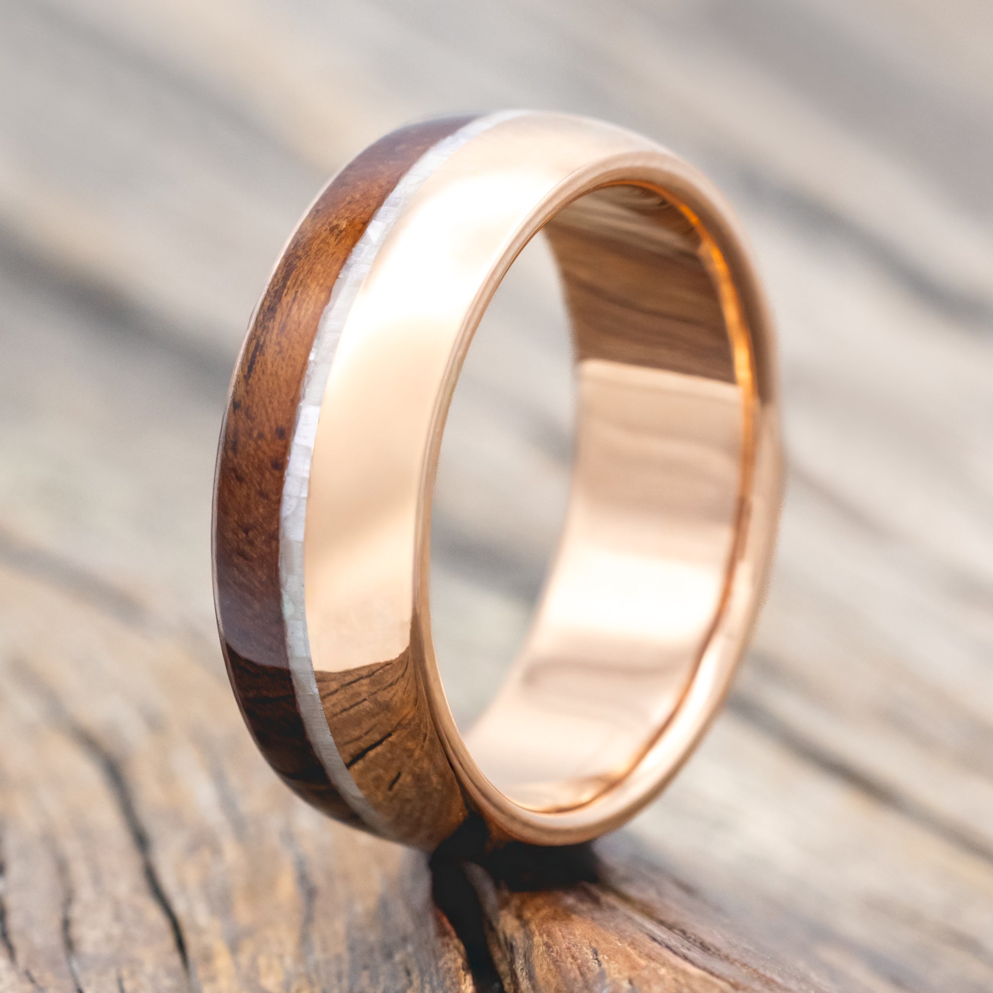 KOA WOOD & MOTHER OF PEARL WEDDING BAND-Staghead Designs