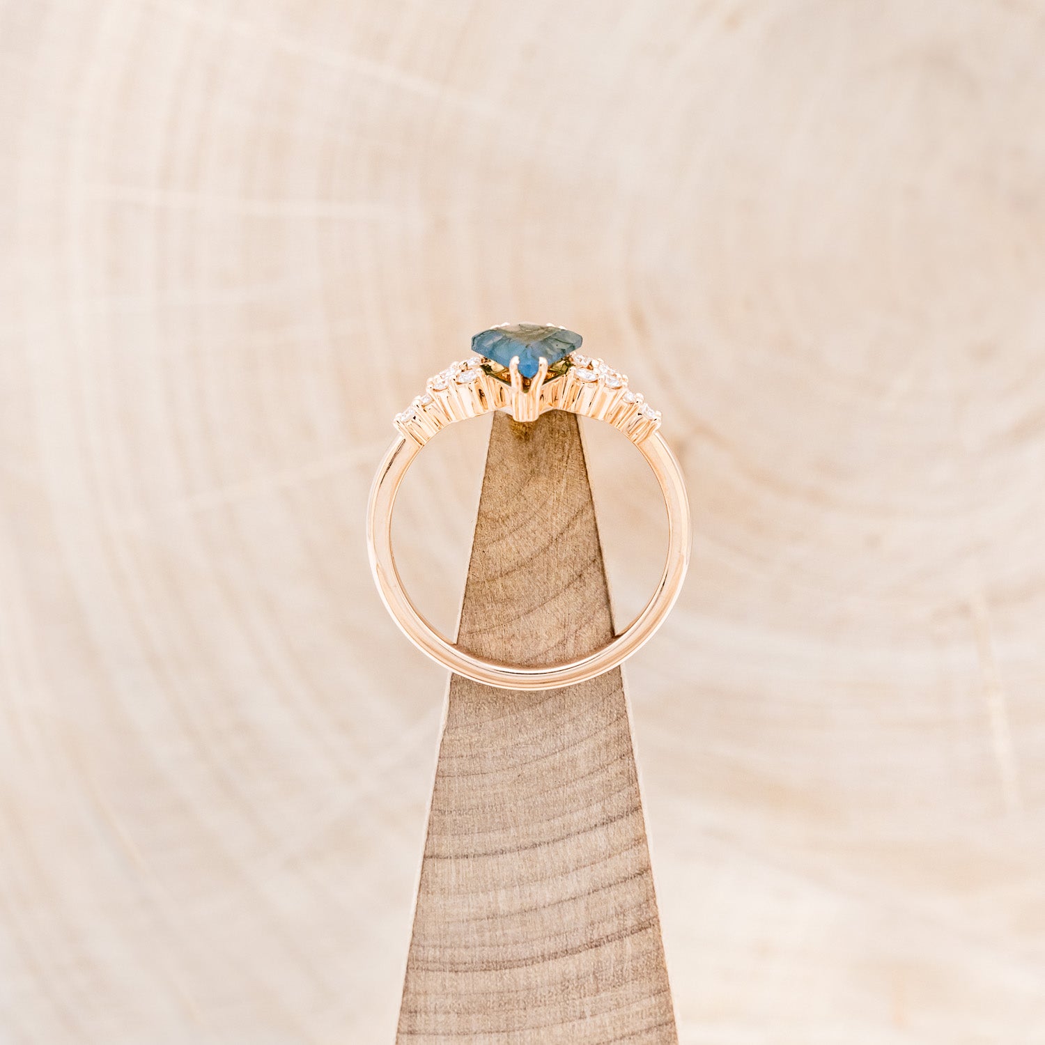 "LANIE" - KITE CUT MOSS AGATE ENGAGEMENT RING WITH DIAMOND ACCENTS-6