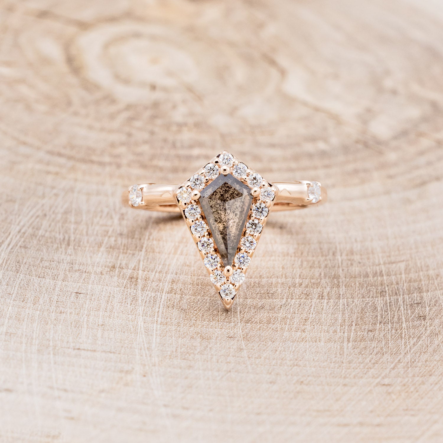 "LEIJA" - KITE CUT ENGAGEMENT RING WITH DIAMOND HALO & ACCENTS - MOUNTING ONLY - SELECT YOUR OWN STONE-4