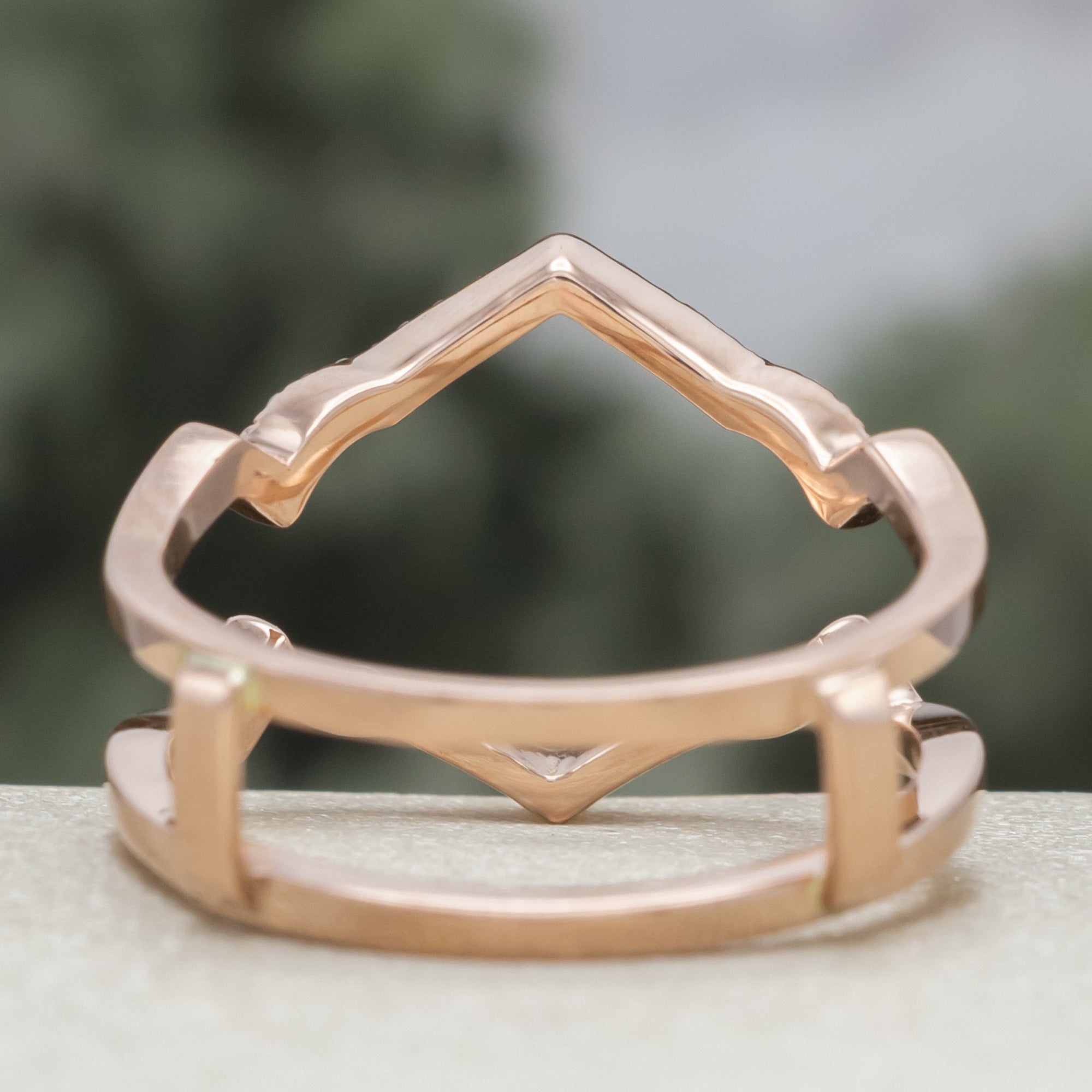 "LUCY IN THE SKY" - HEXAGON CUT MOSS AGATE ENGAGEMENT RING WITH DIAMOND ACCENTS, MOSS INLAYS & DIAMOND RING GUARD OR TRACER-Staghead Designs