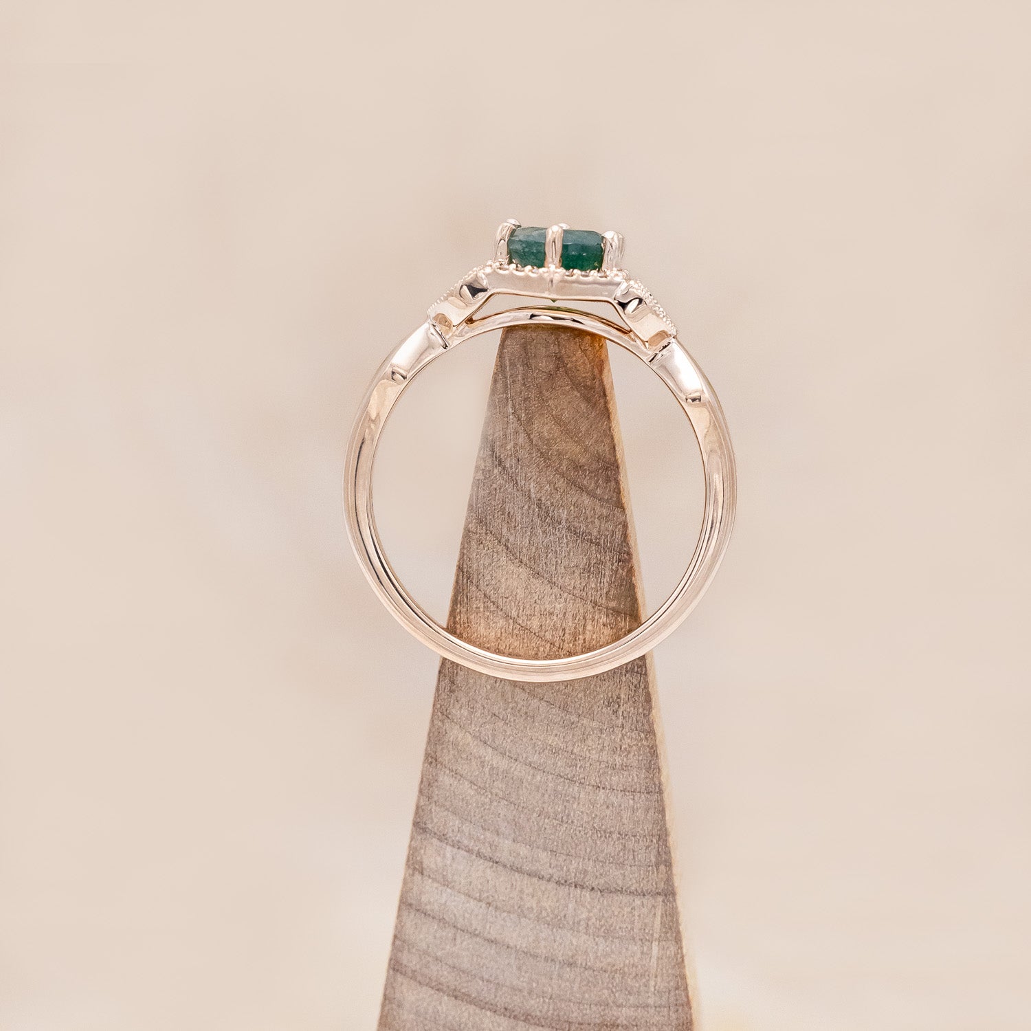 "LUCY IN THE SKY" PETITE - ROUND CUT MOSS AGATE ENGAGEMENT RING WITH DIAMOND HALO, CUSTOM INLAYS AND A DIAMOND TRACER-Staghead Designs