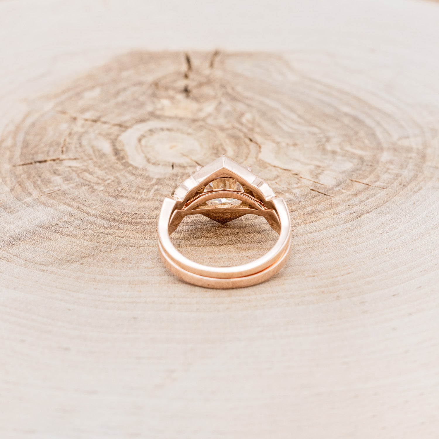 "LUCY IN THE SKY" - ROUND CUT MOISSANITE ENGAGEMENT RING WITH DIAMOND HALO, TURQUOISE INLAYS & DIAMOND TRACER-4