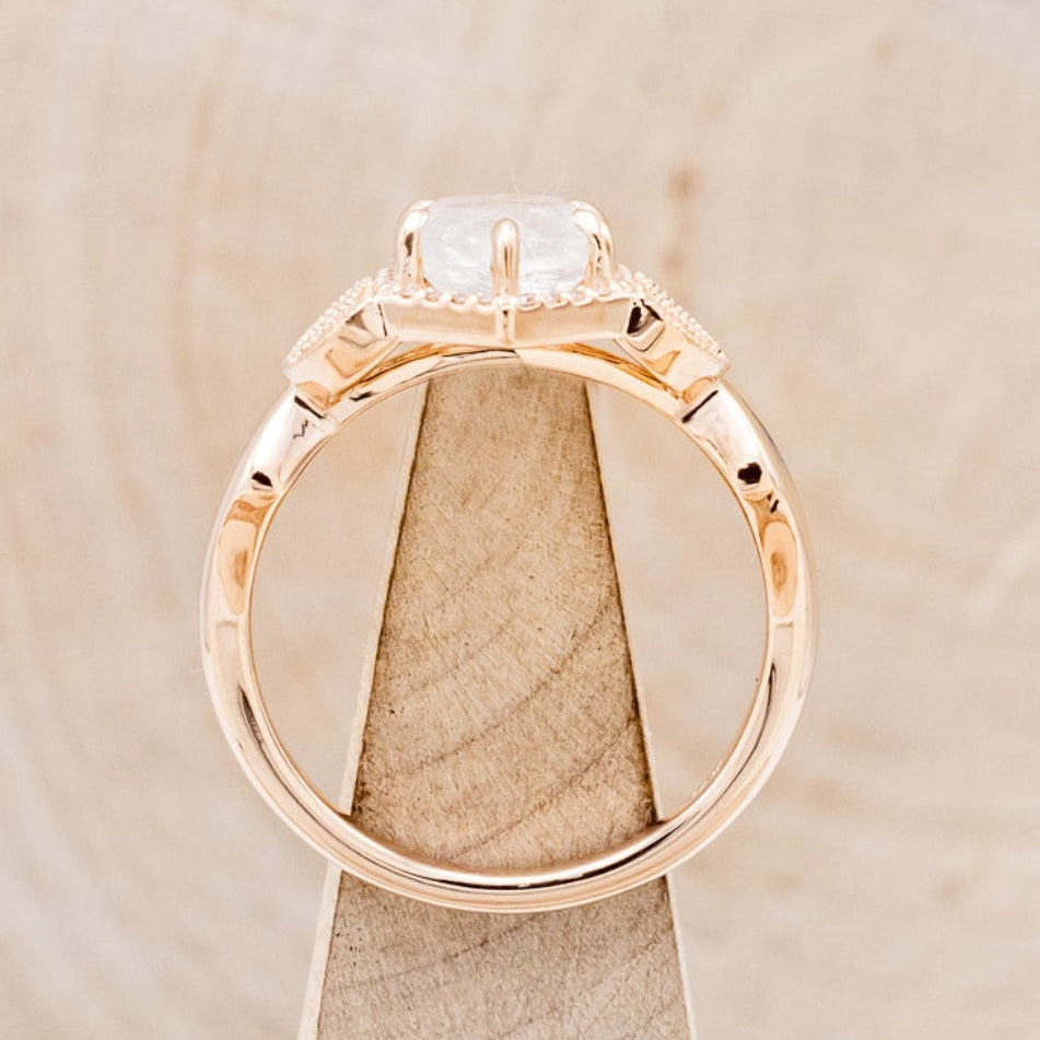 "LUCY IN THE SKY" PETITE - FACETED HEXAGON MOONSTONE ENGAGEMENT RING SET WITH DIAMOND ACCENTS & TURQUOISE INLAYS-6