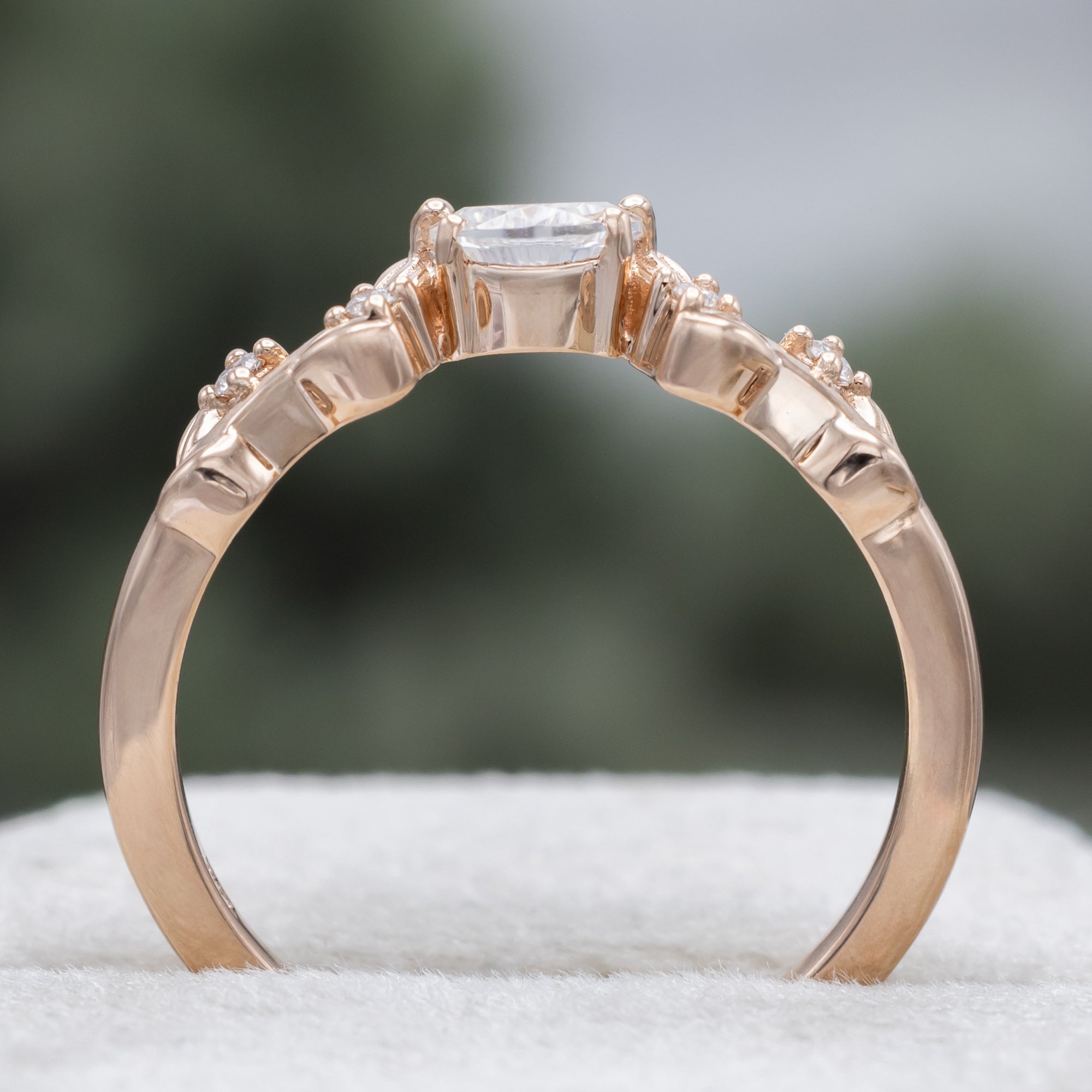 "Lumina" - Vine-Inspired Tracer With Crescent Moon Moissanite & Diamond Accents-Staghead Designs