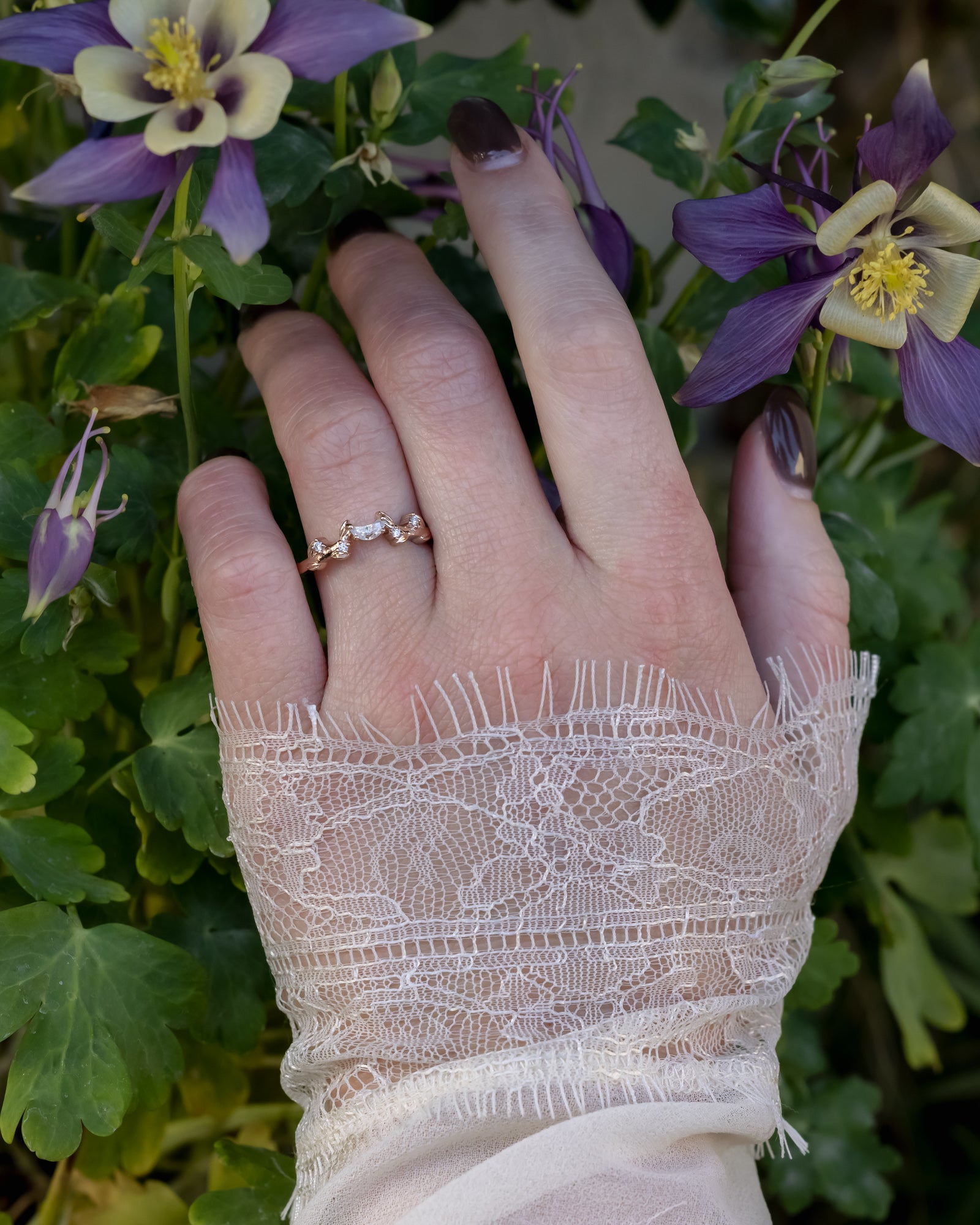 "Lumina" - Vine-Inspired Tracer With Crescent Moon Moissanite & Diamond Accents-Staghead Designs