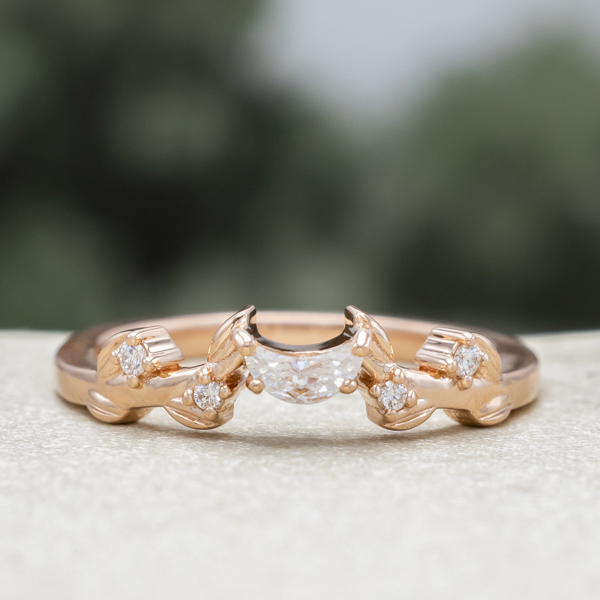 "Lumina" - Vine-Inspired Tracer With Crescent Moon Moissanite & Diamond Accents-Staghead Designs