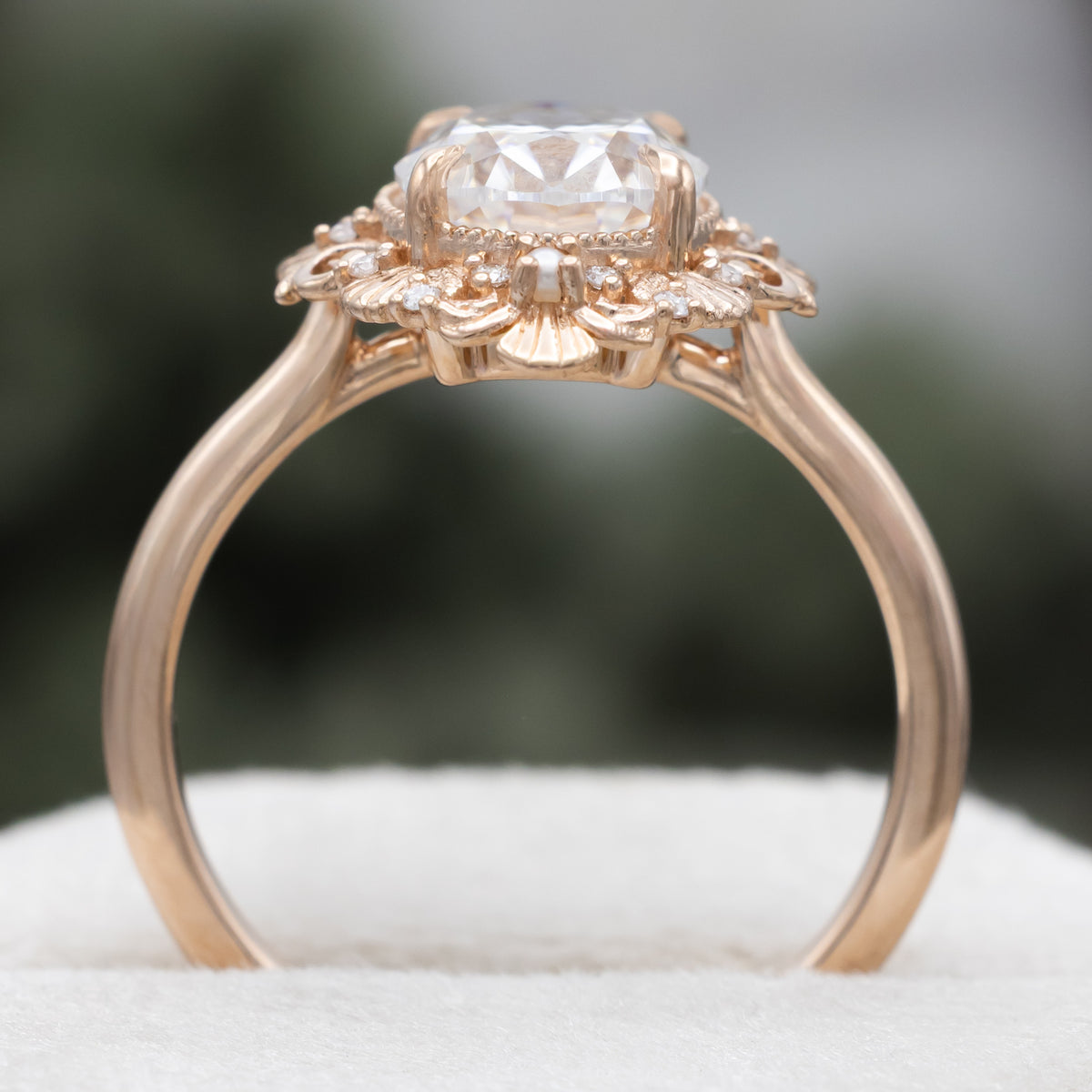 "Merrow" - Moissanite Engagement Ring With Pearl Accents And Diamond Tracer-Staghead Designs