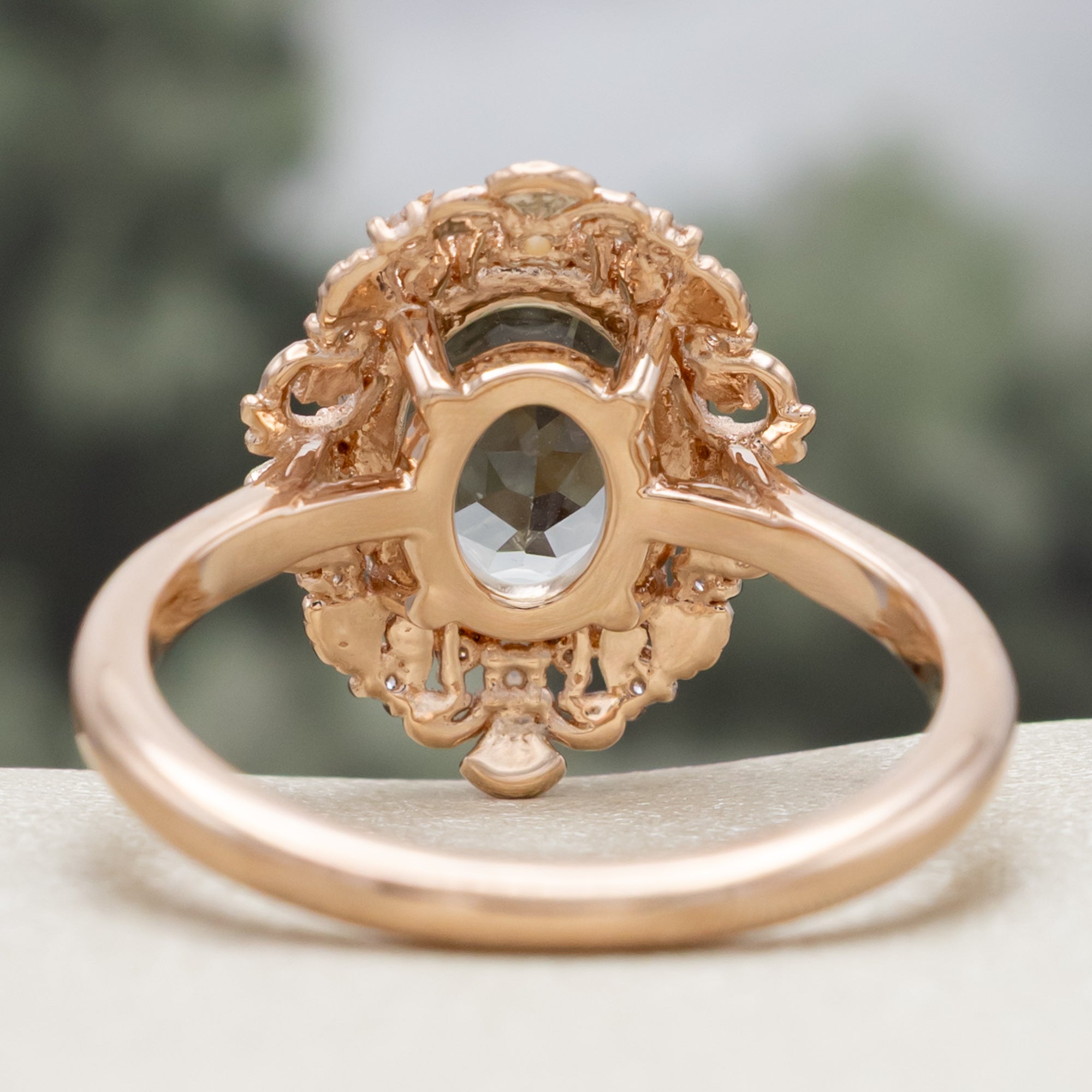 "MERROW" - OVAL CUT ENGAGEMENT RING WITH PEARL ACCENTS AND DIAMOND TRACER-Staghead Designs