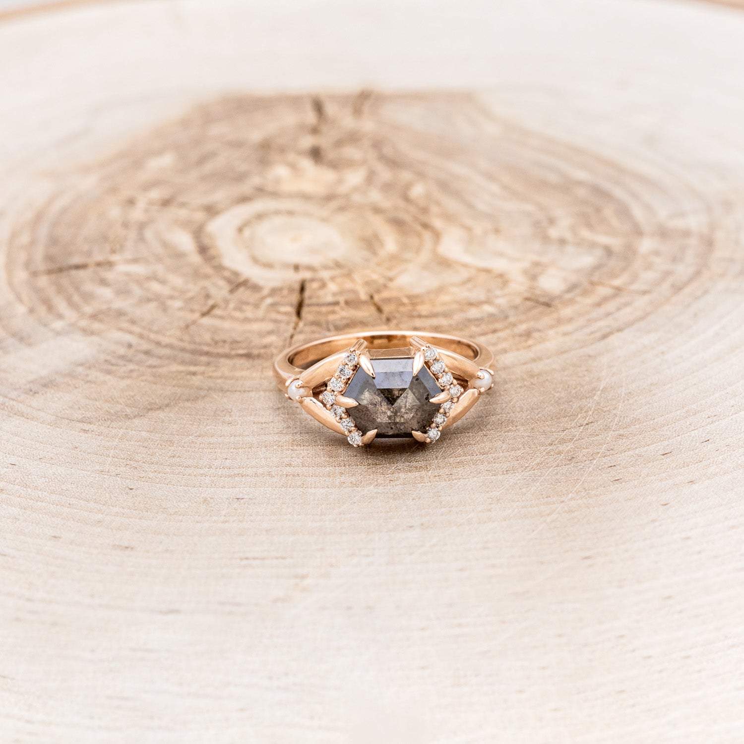 "MINA" - ENGAGEMENT RING WITH WITH PEARL & DIAMOND ACCENTS - MOUNTING ONLY - SELECT YOUR OWN STONE-4