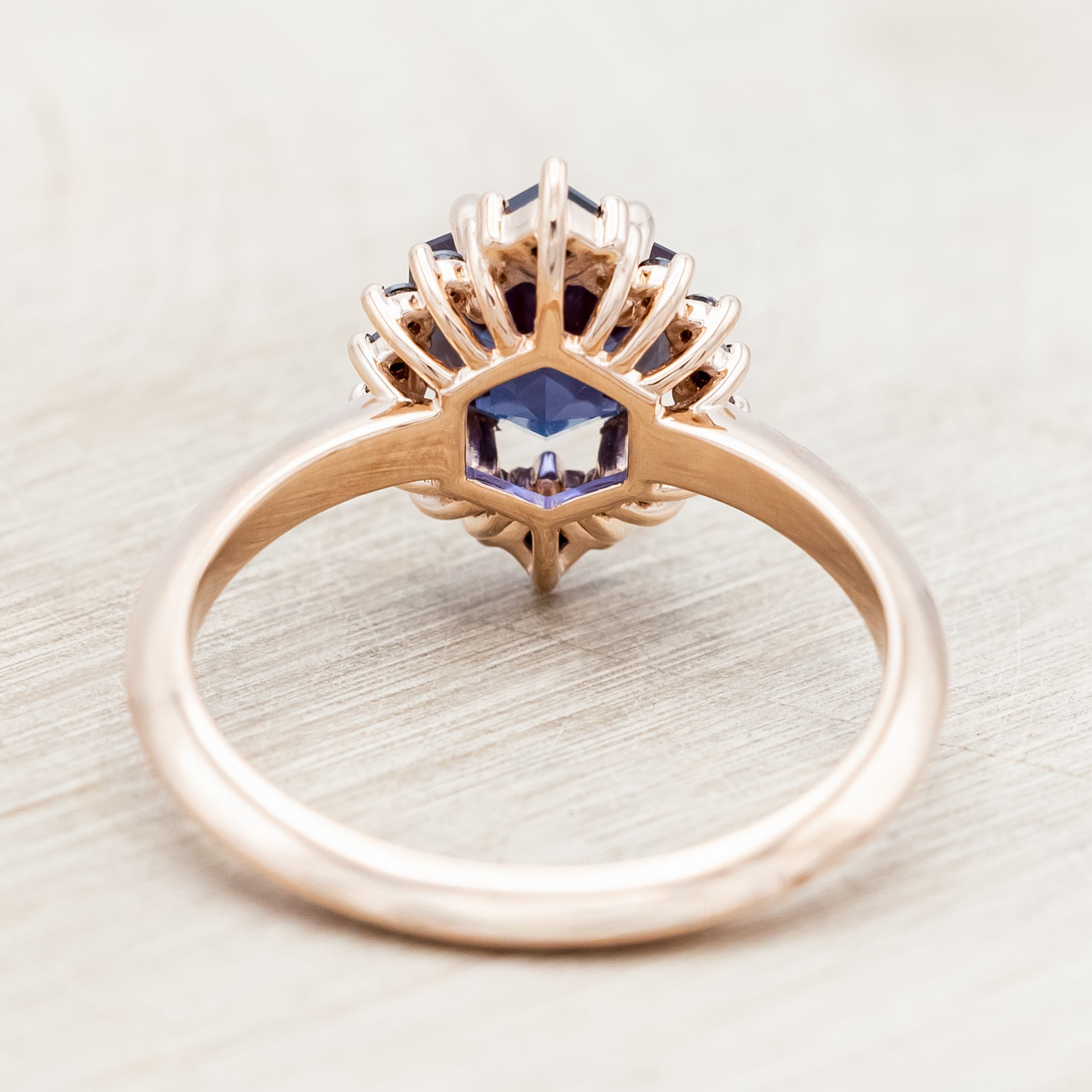"NEREZZA" - HEXAGON CUT ENGAGEMENT RING WITH A BLACK DIAMOND HALO-Staghead Designs