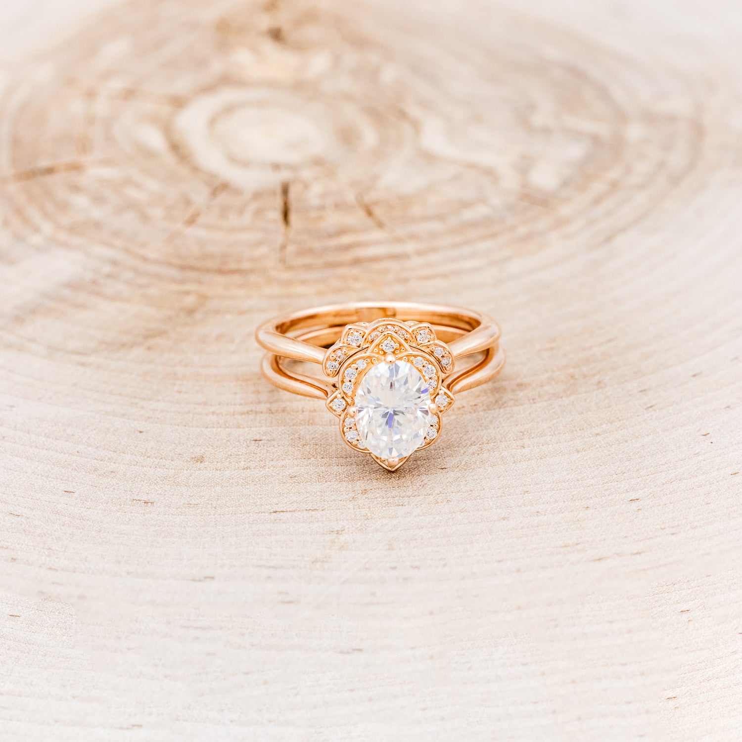 "JANE" - OVAL CUT MOISSANITE ENGAGEMENT RING WITH DIAMOND ACCENTS & TRACER-4