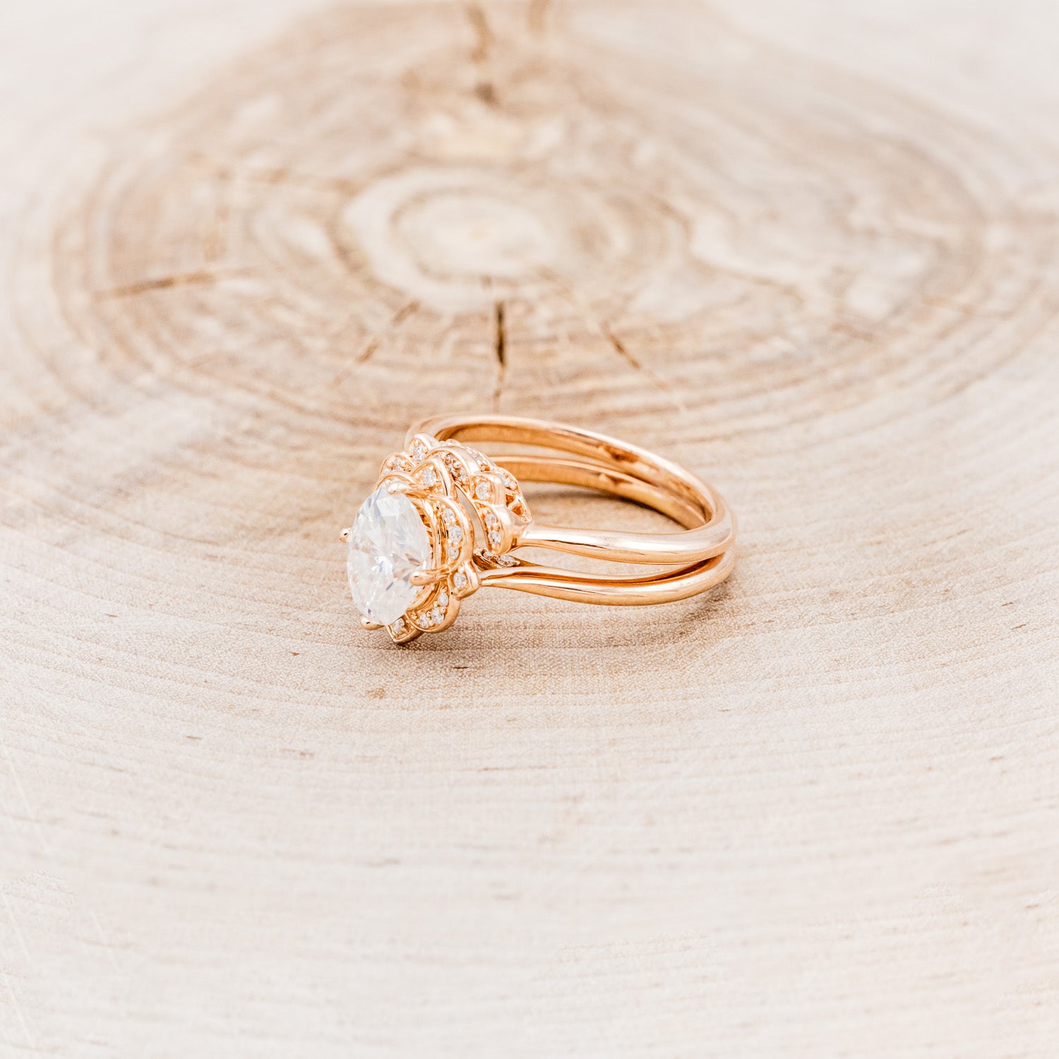 "JANE" - OVAL CUT MOISSANITE ENGAGEMENT RING WITH DIAMOND ACCENTS & TRACER-3