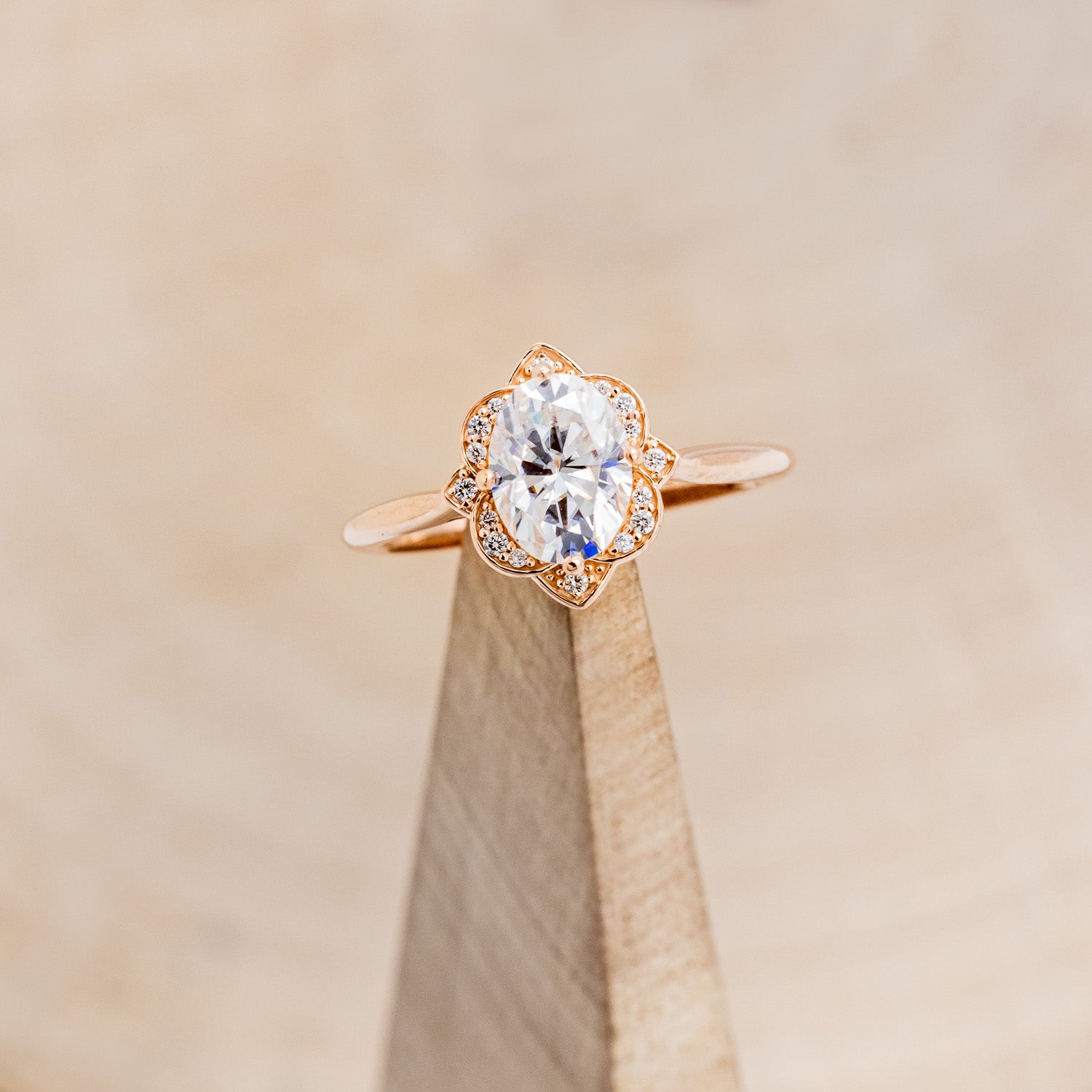"JANE" - OVAL CUT MOISSANITE ENGAGEMENT RING WITH DIAMOND ACCENTS & TRACER-7