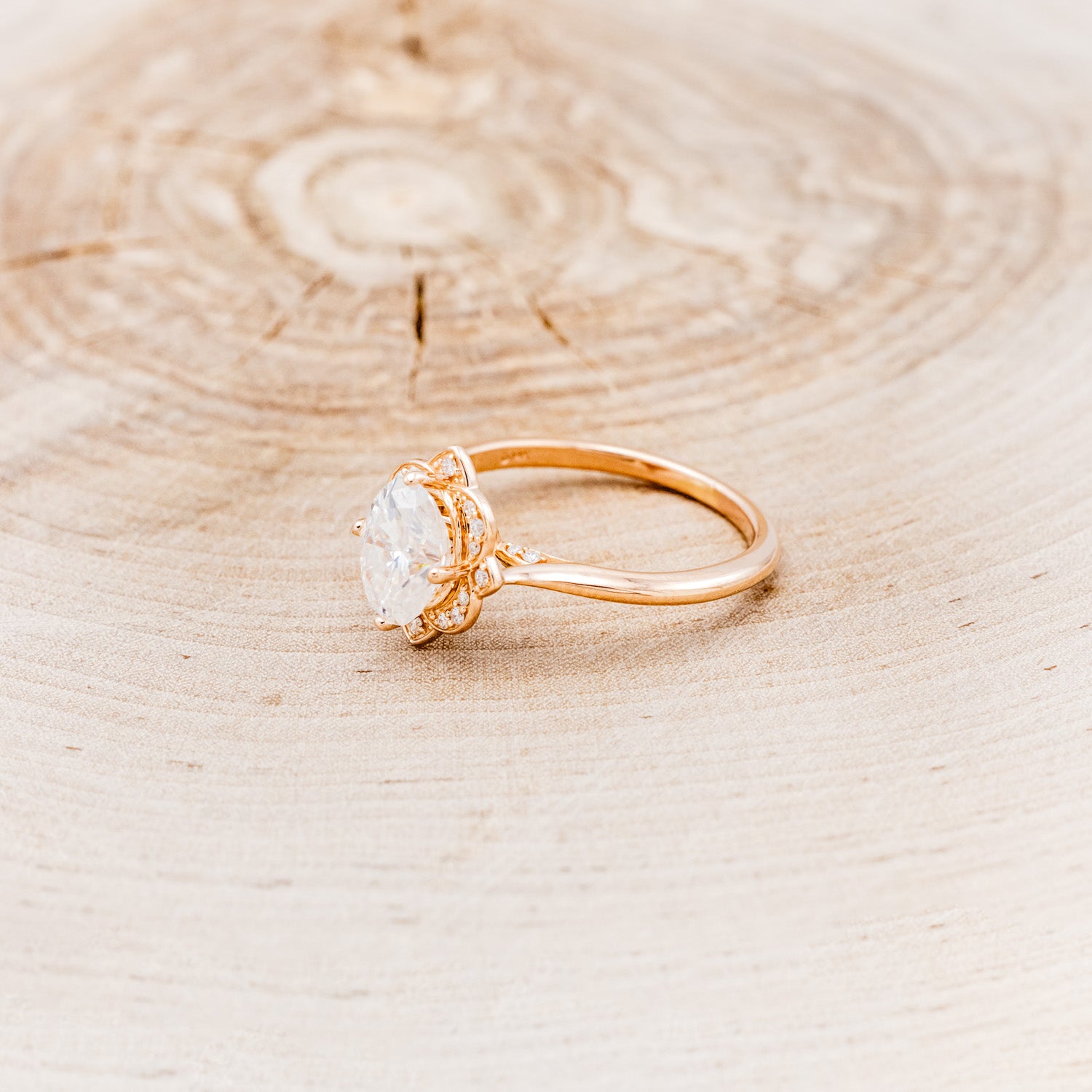 "JANE" - OVAL CUT MOISSANITE ENGAGEMENT RING WITH DIAMOND ACCENTS & TRACER-9